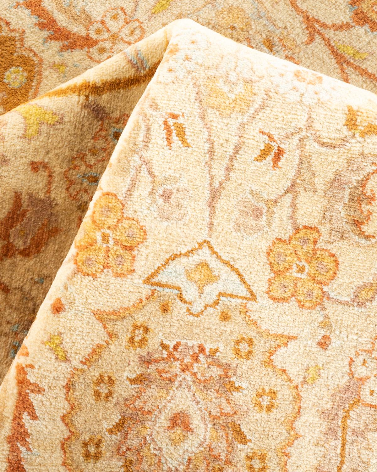 One-of-a-kind Hand Knotted Wool Mogul Ivory Area Rug For Sale 2