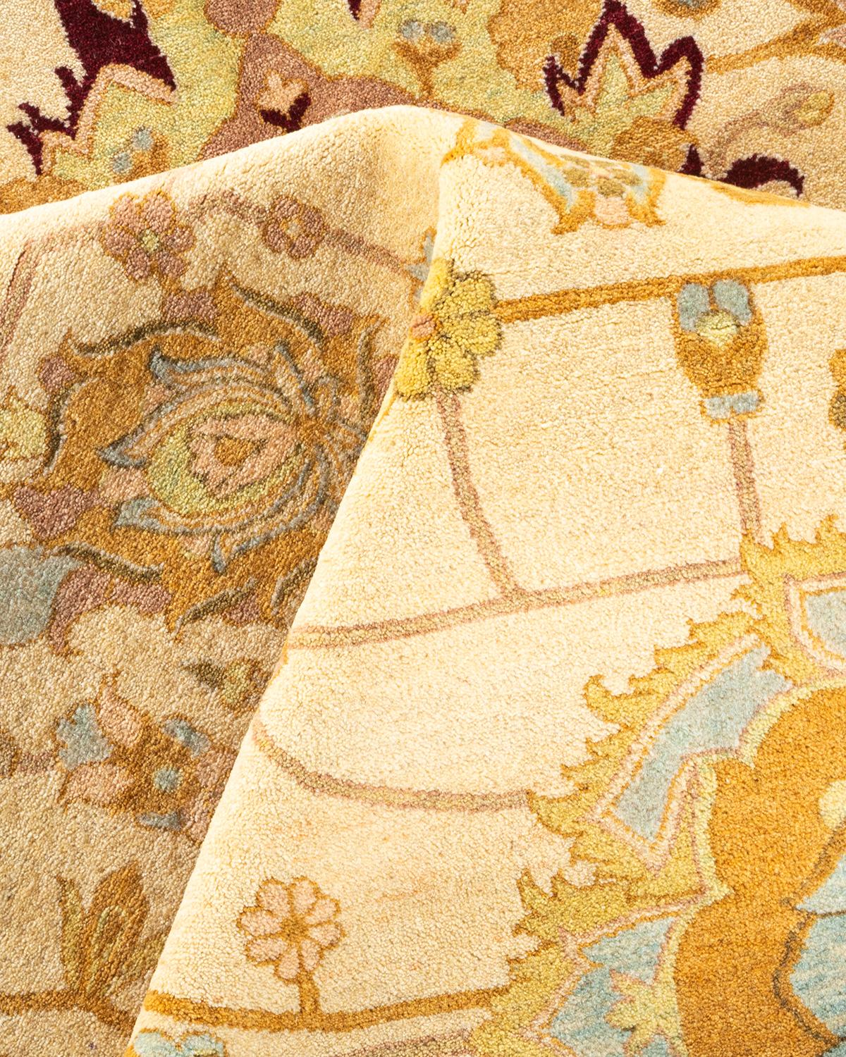 One-of-a-kind Hand Knotted Wool Mogul Ivory Area Rug For Sale 2