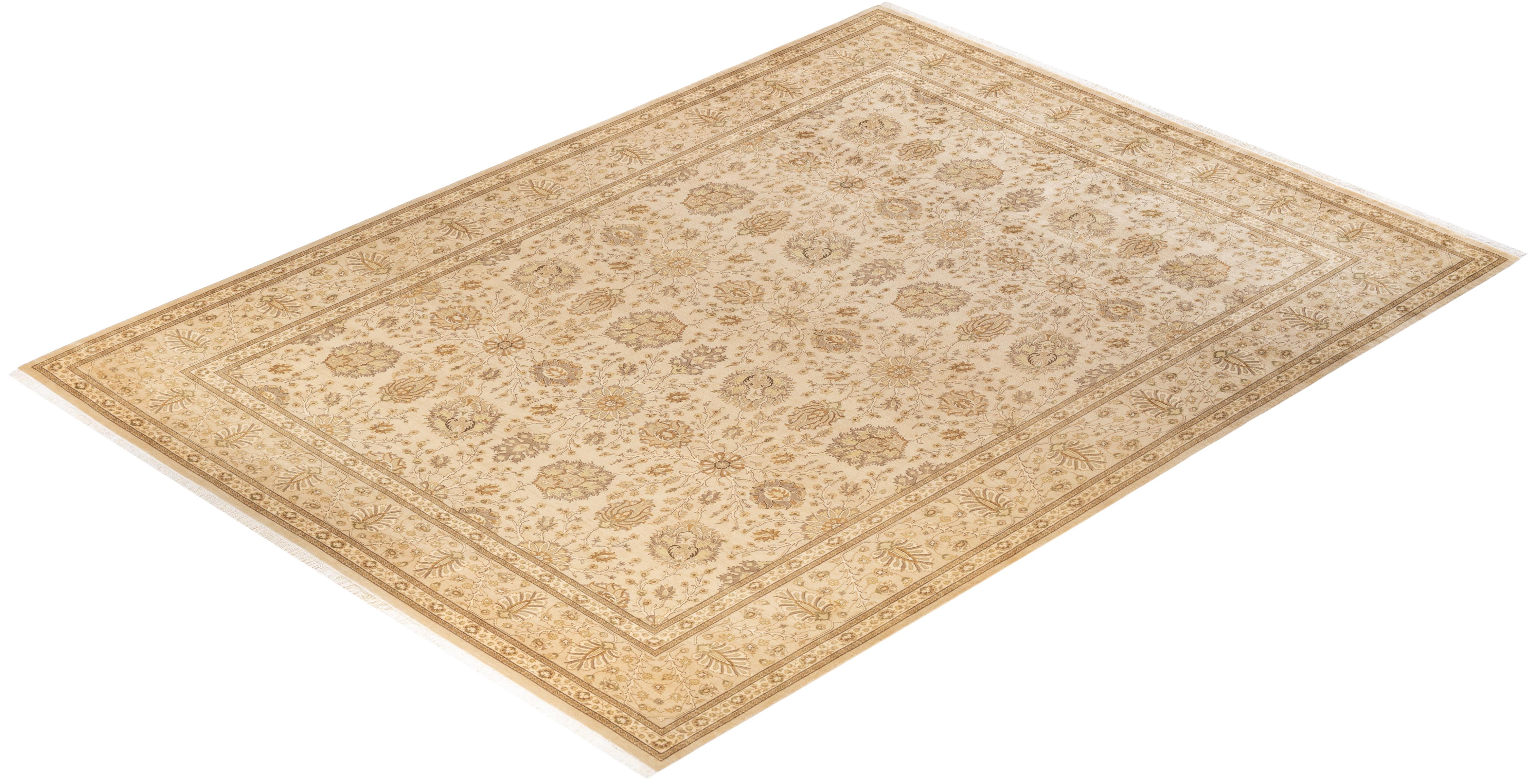 One-of-a-kind Hand Knotted Wool Mogul Ivory Area Rug For Sale 3