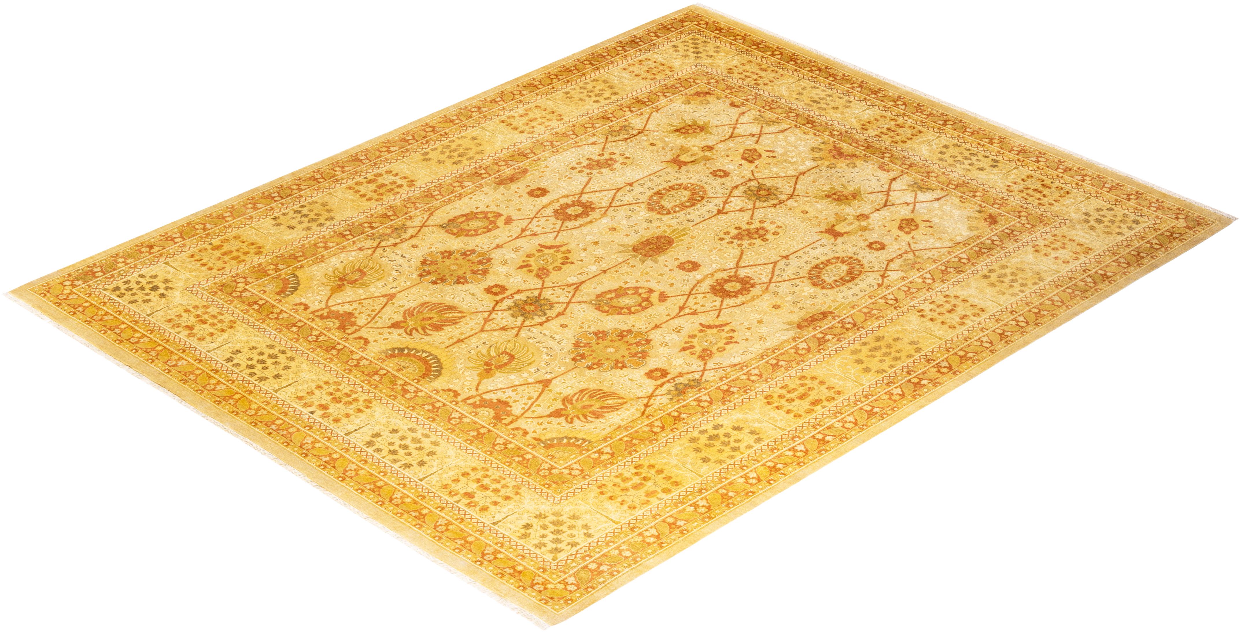 Handgeknüpfter elfenbeinfarbener Mogul-Teppich aus Wolle, Unikat im Angebot 3