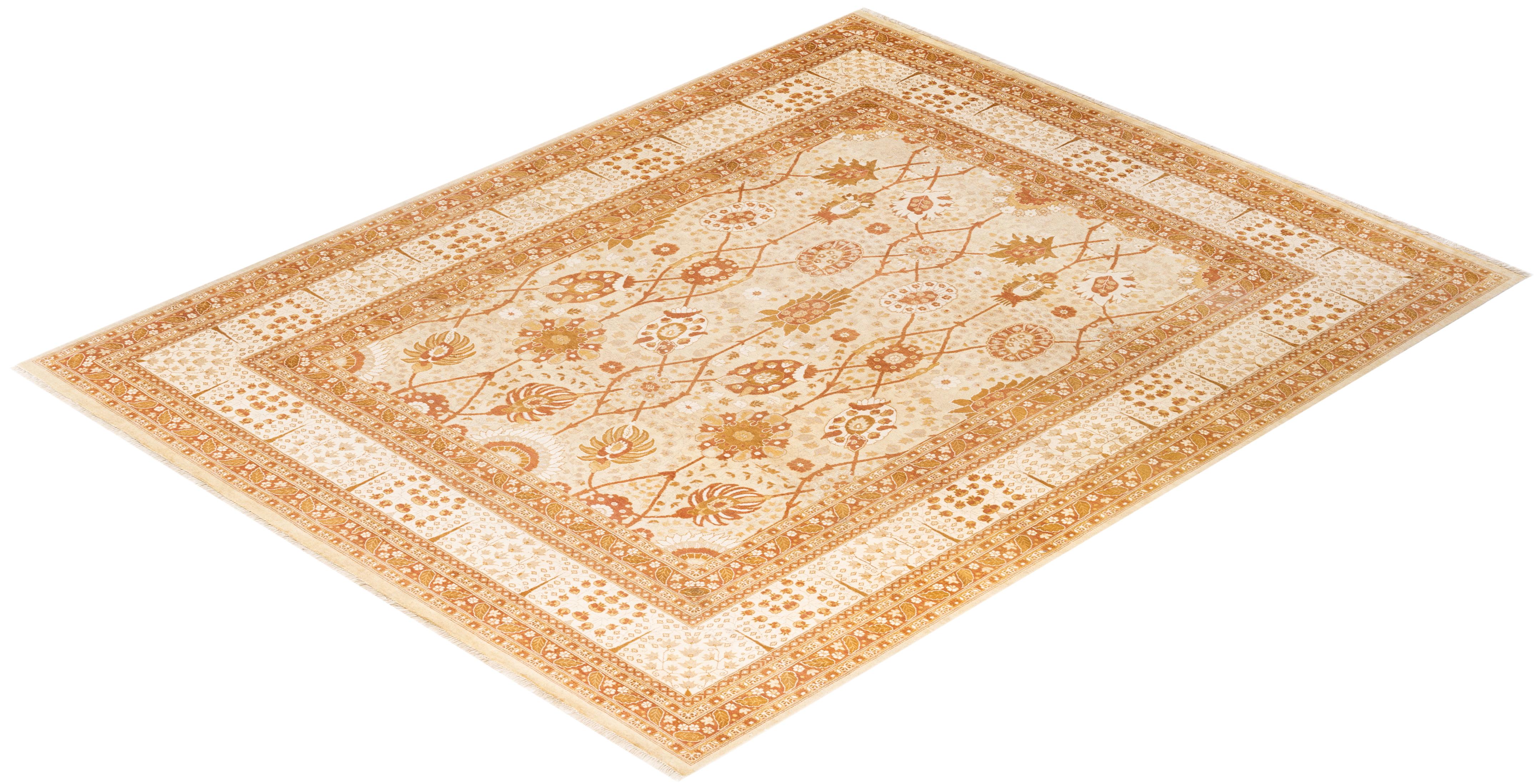 Tapis Mogul ivoire en laine noué à la main, unique en son genre en vente 2