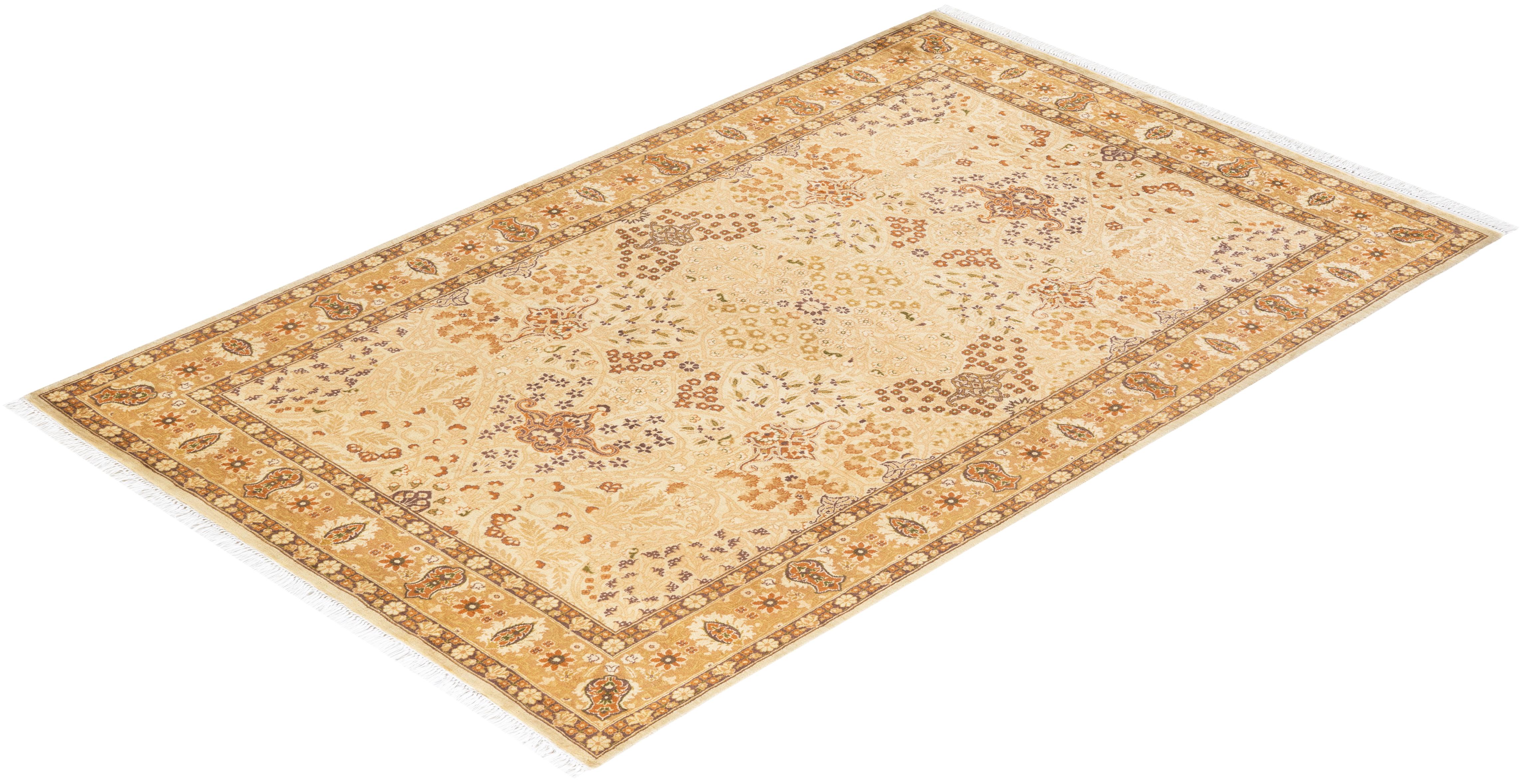 One-of-a-kind Hand Knotted Wool Mogul Ivory Area Rug For Sale 3