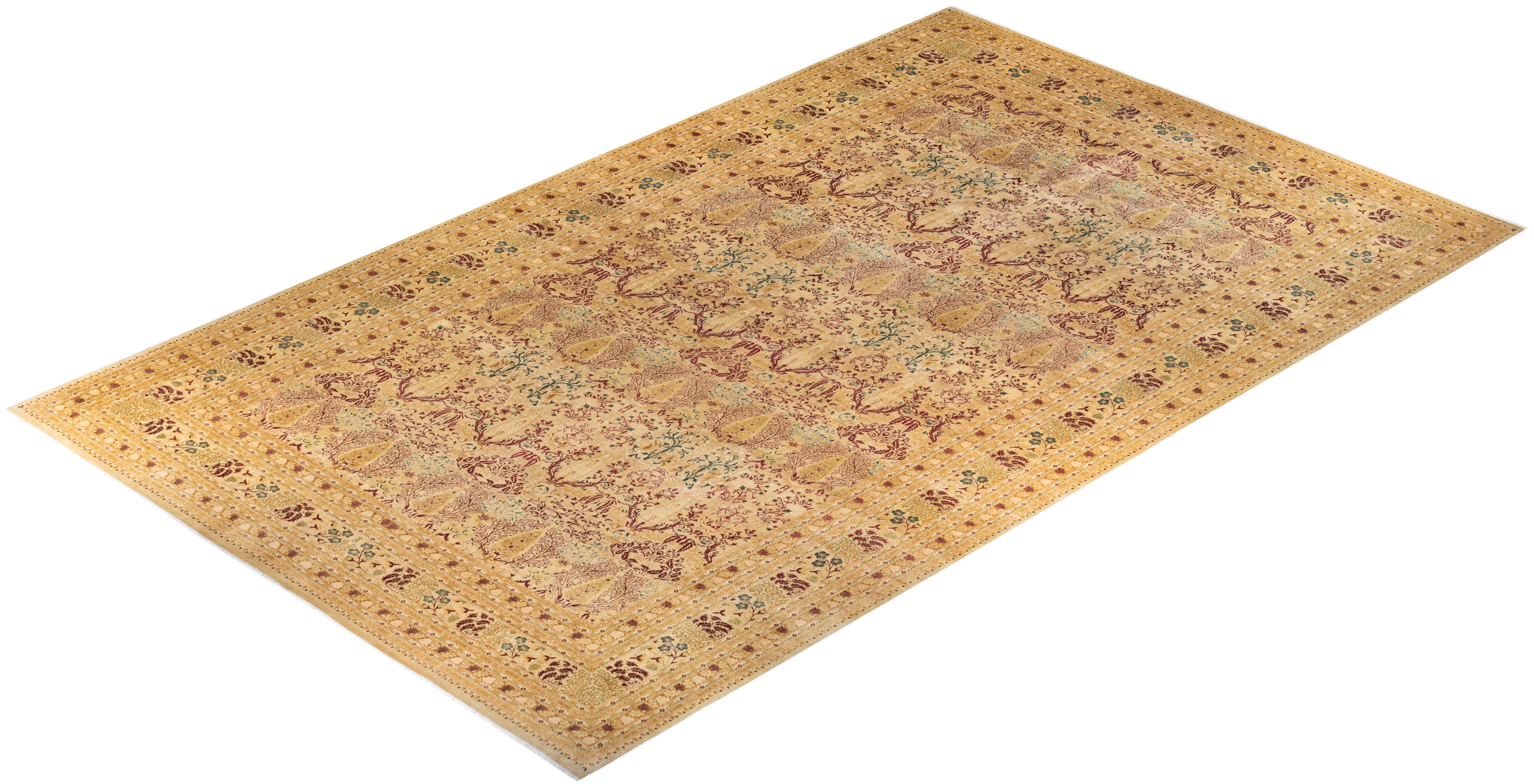 One-of-a-kind Hand Knotted Wool Mogul Ivory Area Rug For Sale 3