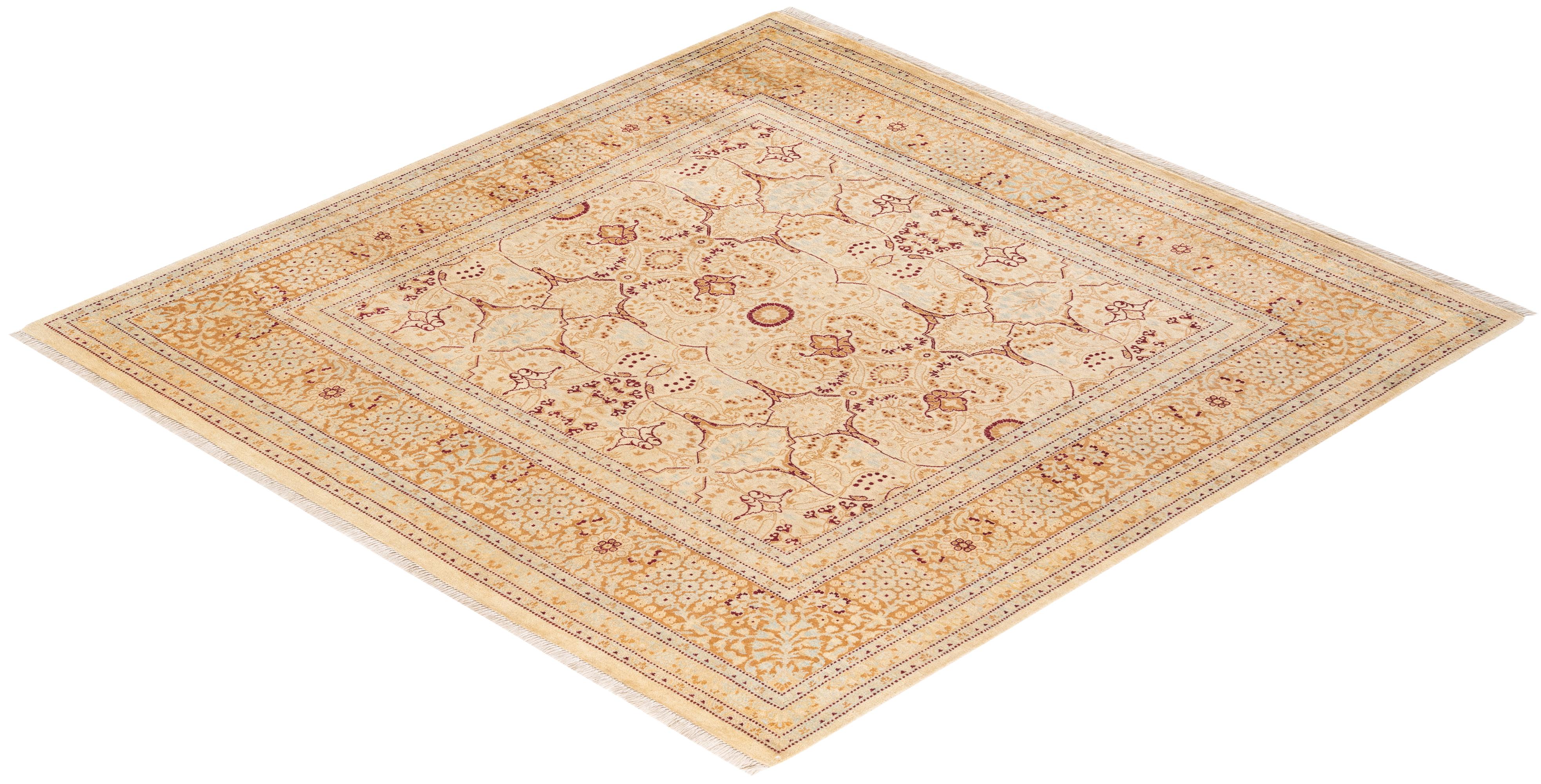 Tapis Mogul ivoire en laine noué à la main, unique en son genre en vente 2