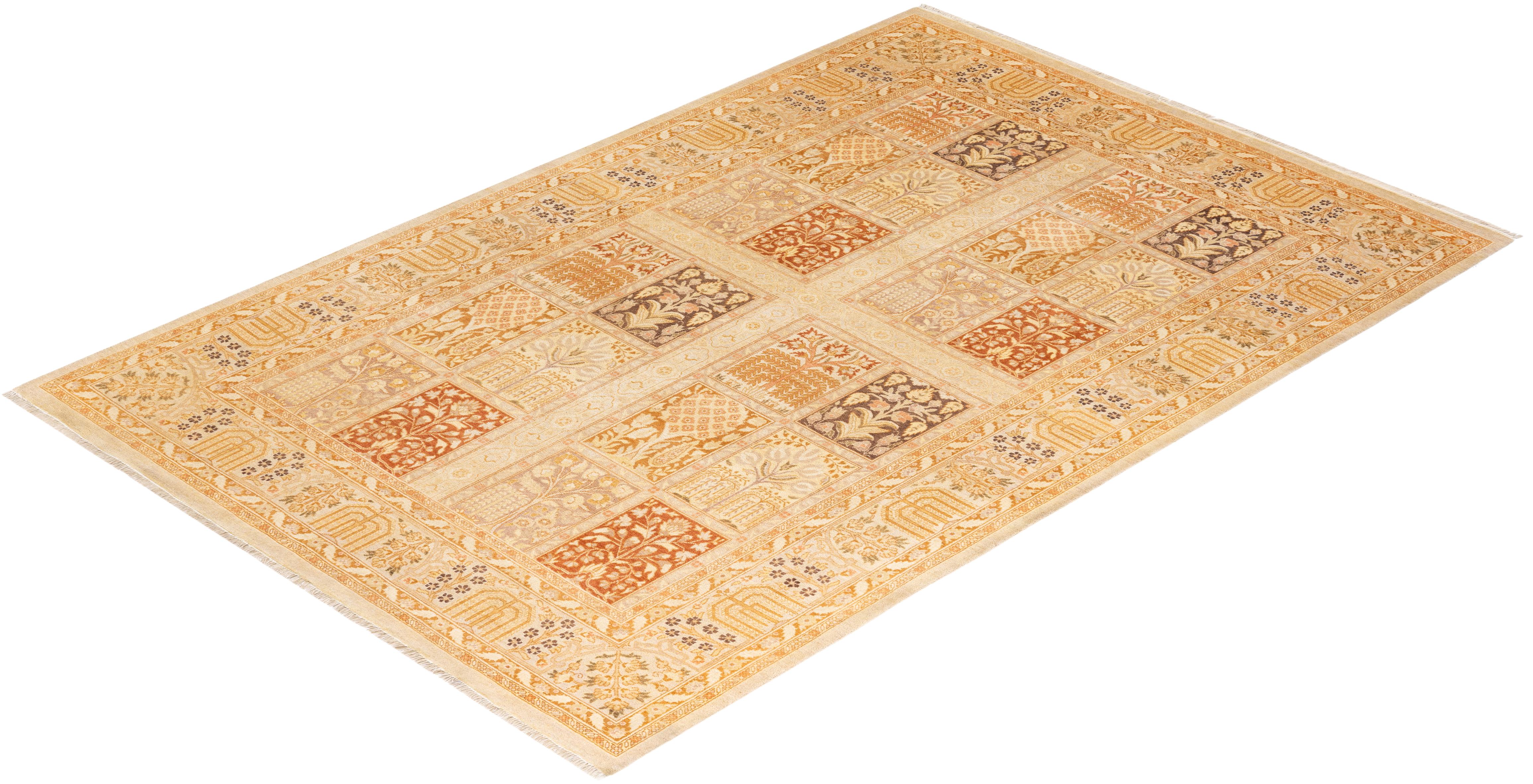 One-of-a-kind Hand Knotted Wool Mogul Ivory Area Rug For Sale 3