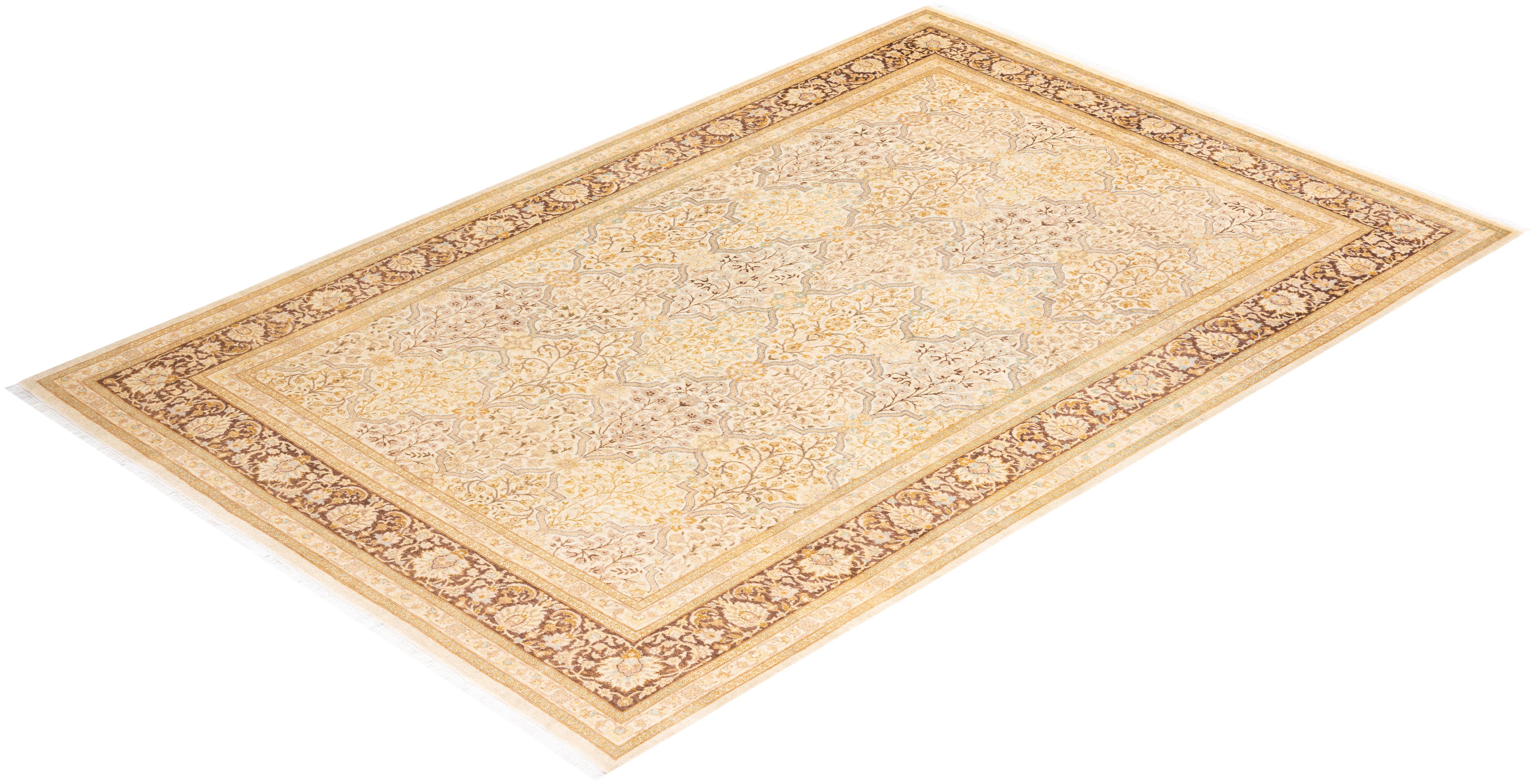 Tapis Mogul ivoire en laine noué à la main, unique en son genre en vente 2