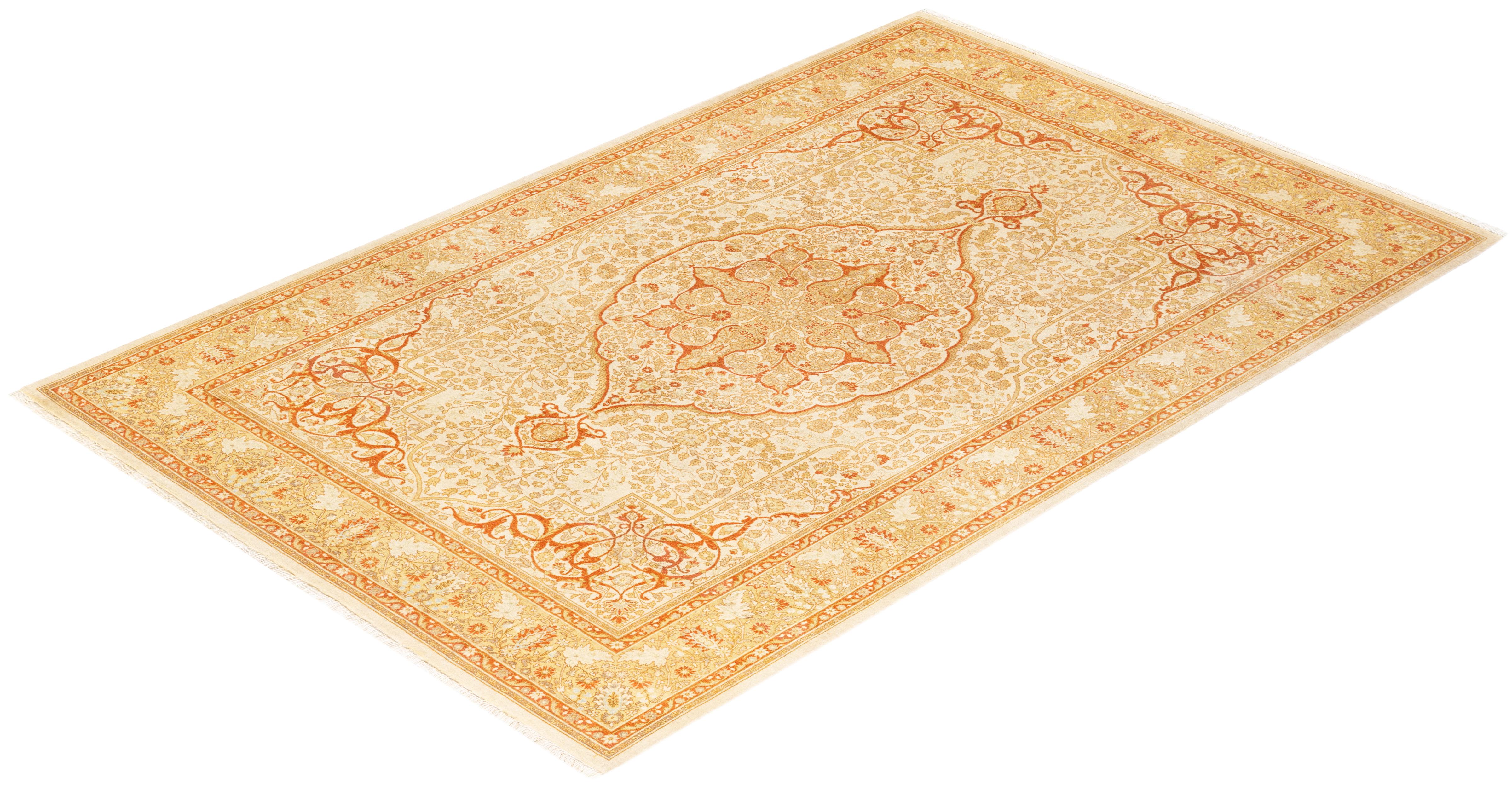 Tapis Mogul ivoire en laine noué à la main, unique en son genre en vente 2