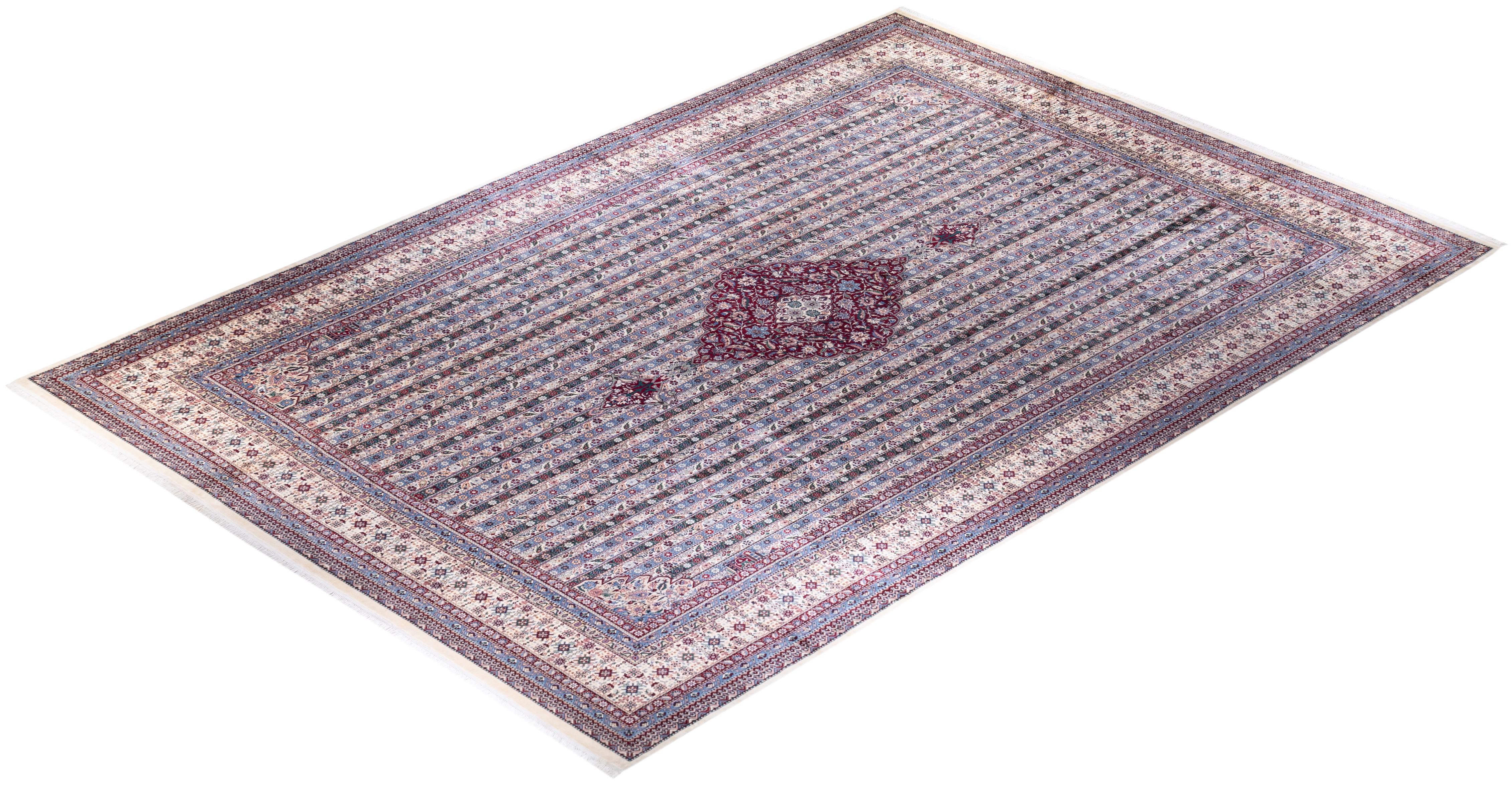 Handgeknüpfter elfenbeinfarbener Mogul-Teppich aus Wolle, Unikat im Angebot 3