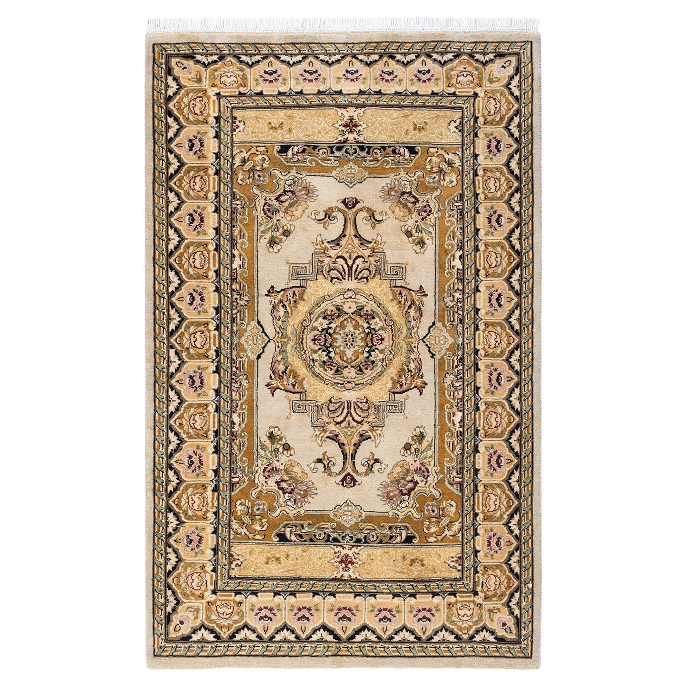Oneofakind Hand Knotted Wool Mogul Ivory Area Rug For Sale at 1stDibs