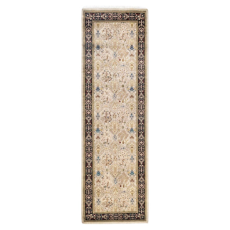 One-of-a-kind Hand Knotted Wool Mogul Ivory Area Rug For Sale at 1stDibs