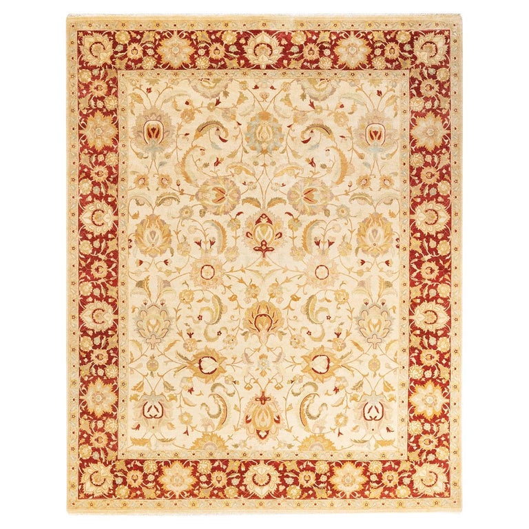 One-of-a-kind Hand Knotted Wool Mogul Ivory Area Rug For Sale at 1stDibs