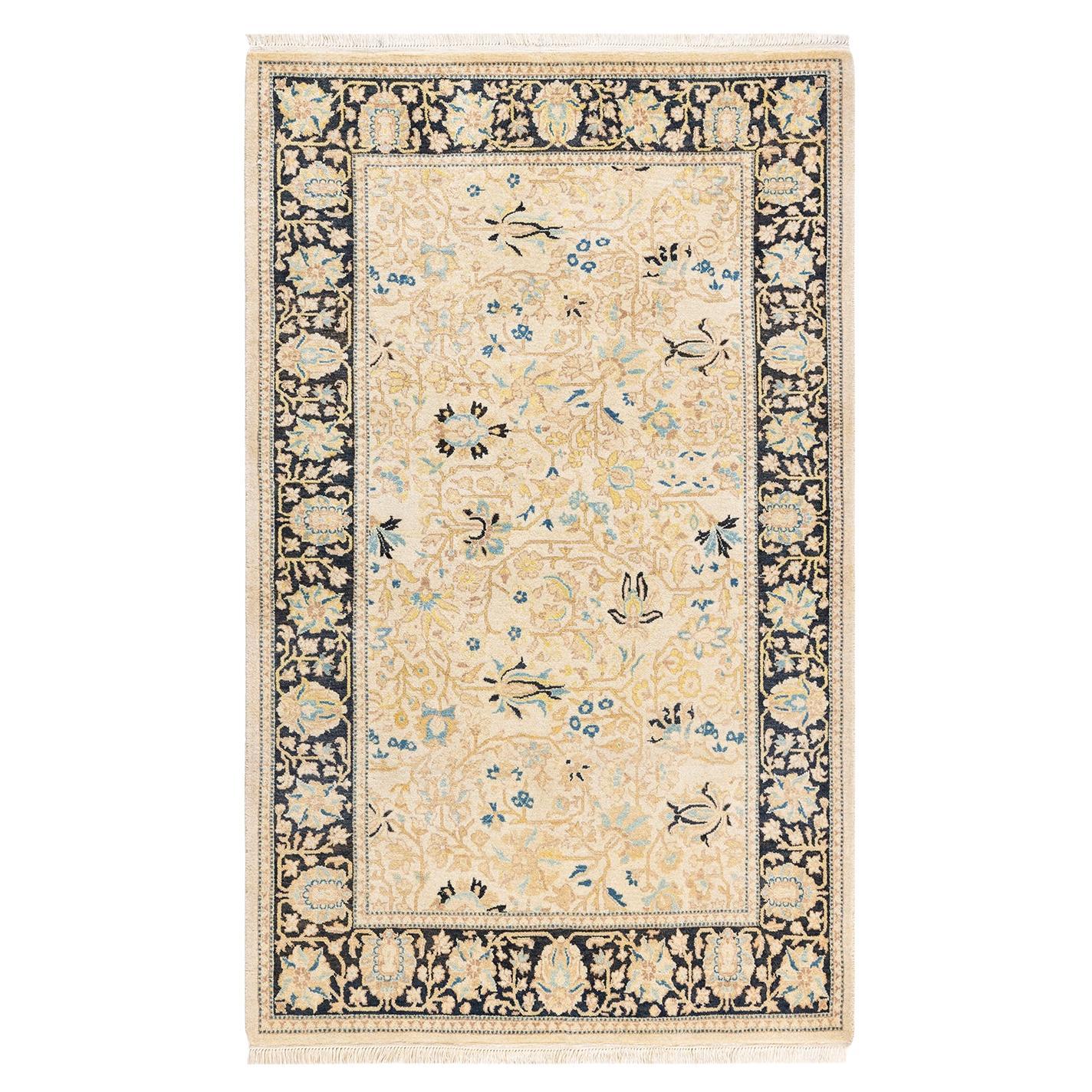 One-of-a-kind Hand Knotted Wool Mogul Ivory Area Rug