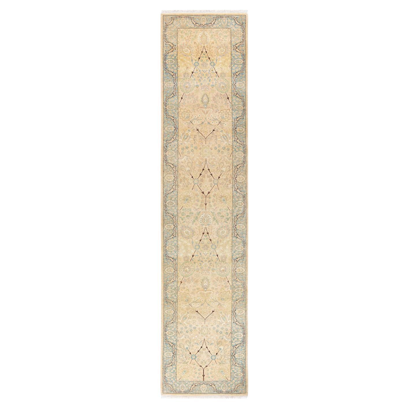 One-of-a-kind Hand Knotted Wool Mogul Ivory Area Rug For Sale