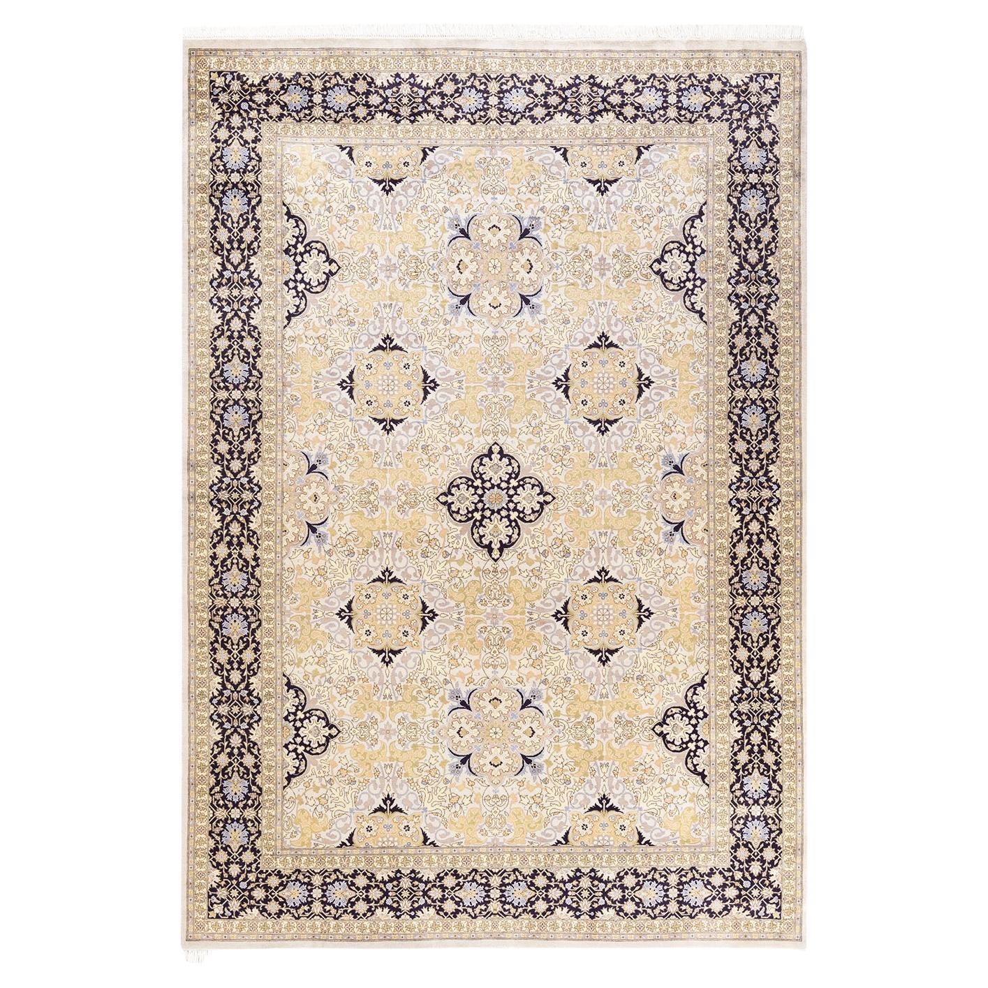 One-of-a-kind Hand Knotted Wool Mogul Ivory Area Rug For Sale