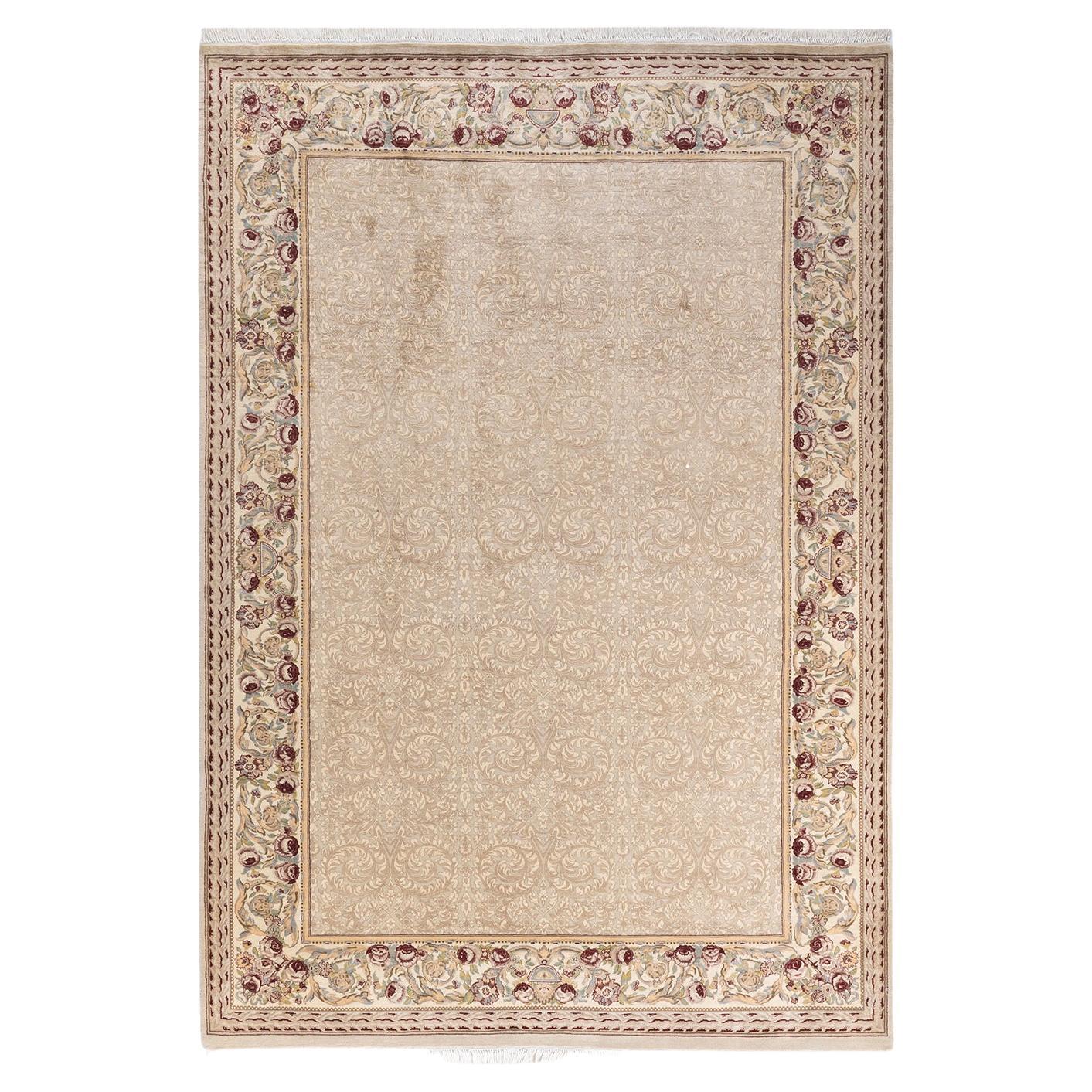 One-of-a-kind Hand Knotted Wool Mogul Ivory Area Rug For Sale
