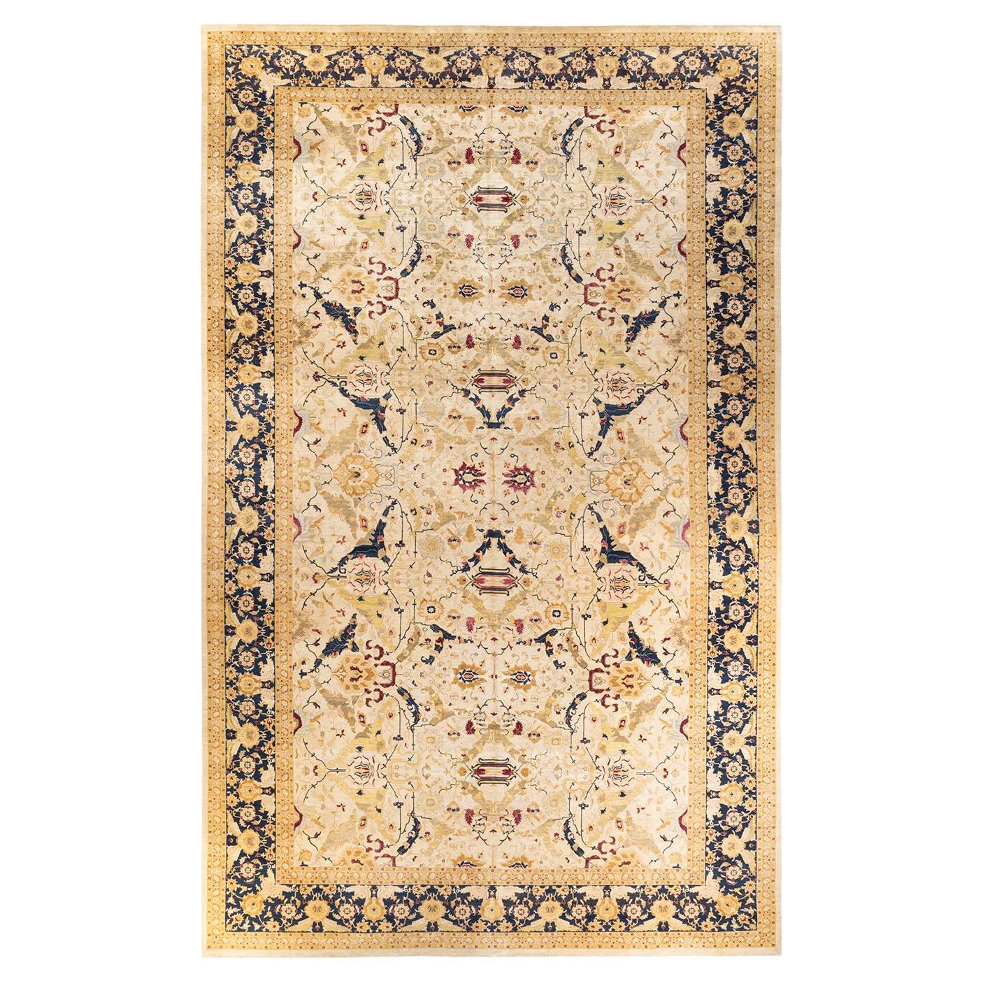 One-of-a-kind Hand Knotted Wool Mogul Ivory Area Rug For Sale