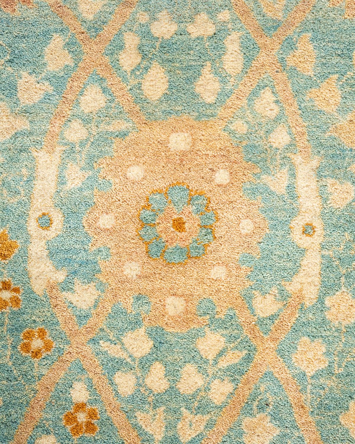 Pakistani One-of-a-kind Hand Knotted Wool Mogul Light Blue Area Rug For Sale