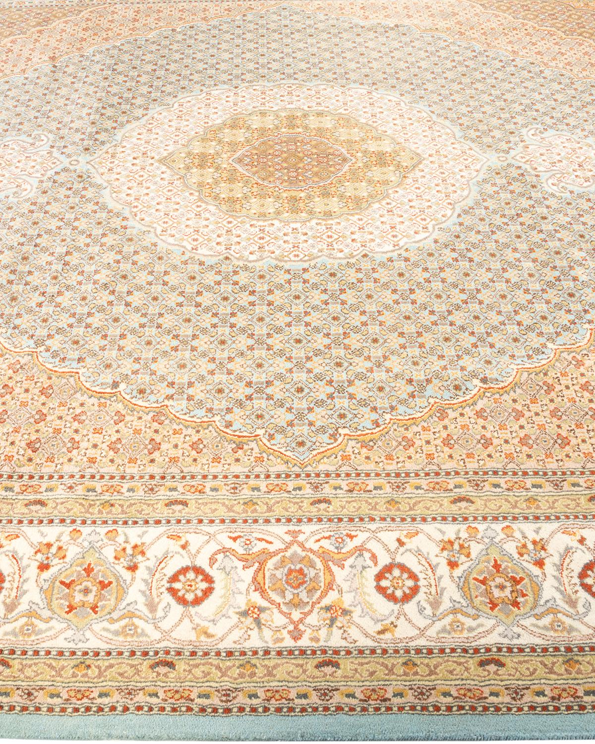 One-of-a-kind Hand Knotted Wool Mogul Light Blue Area Rug In New Condition For Sale In Norwalk, CT