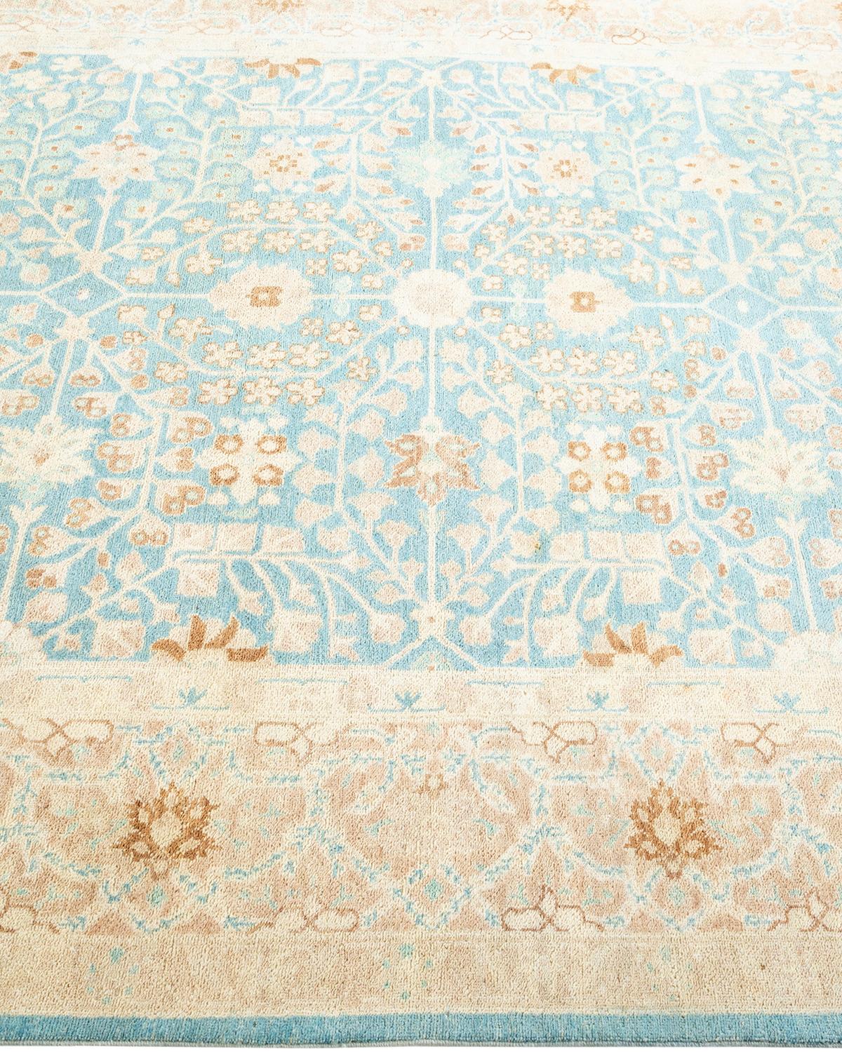 One-of-a-kind Hand Knotted Wool Mogul Light Blue Area Rug In New Condition For Sale In Norwalk, CT