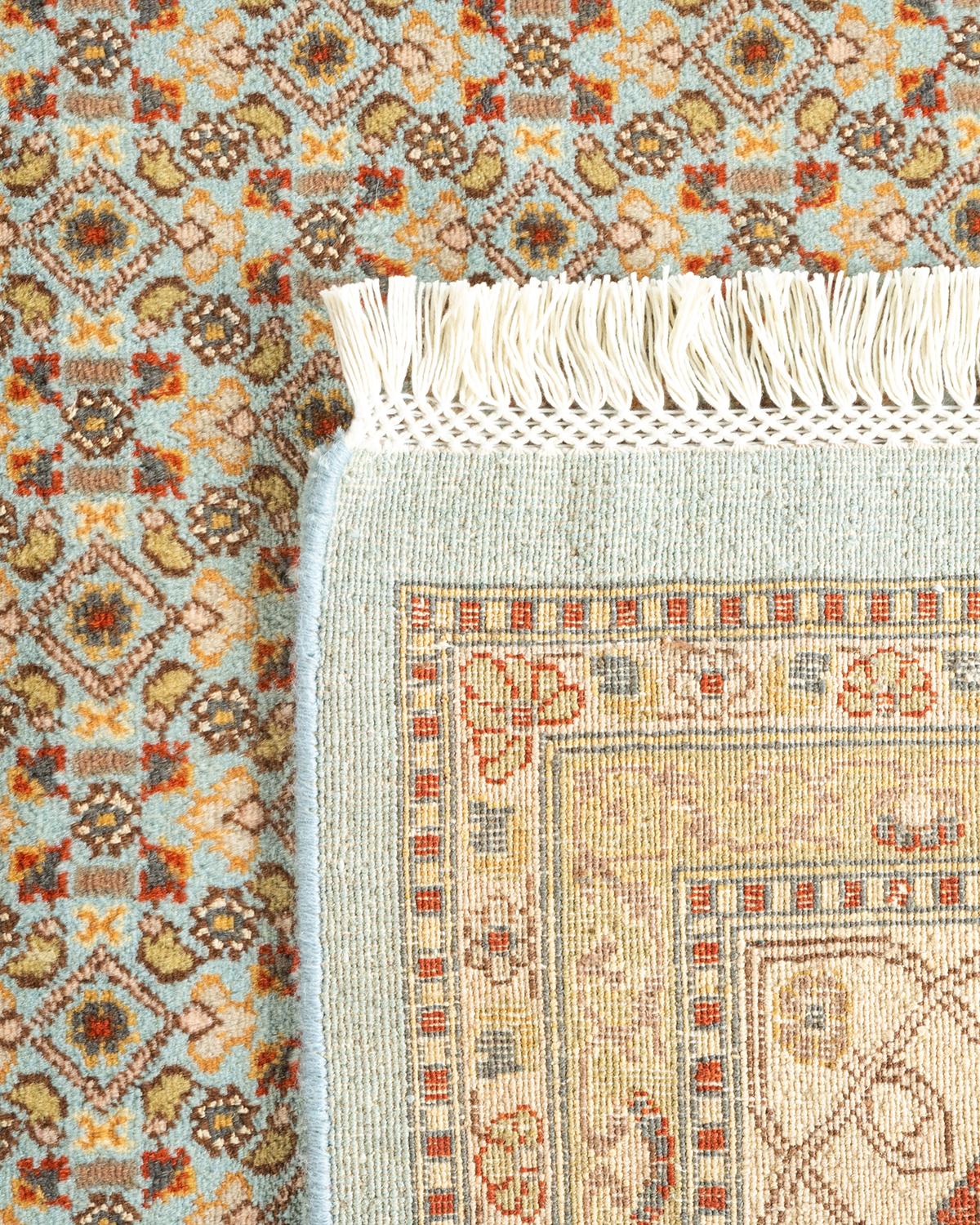 Contemporary One-of-a-kind Hand Knotted Wool Mogul Light Blue Area Rug For Sale