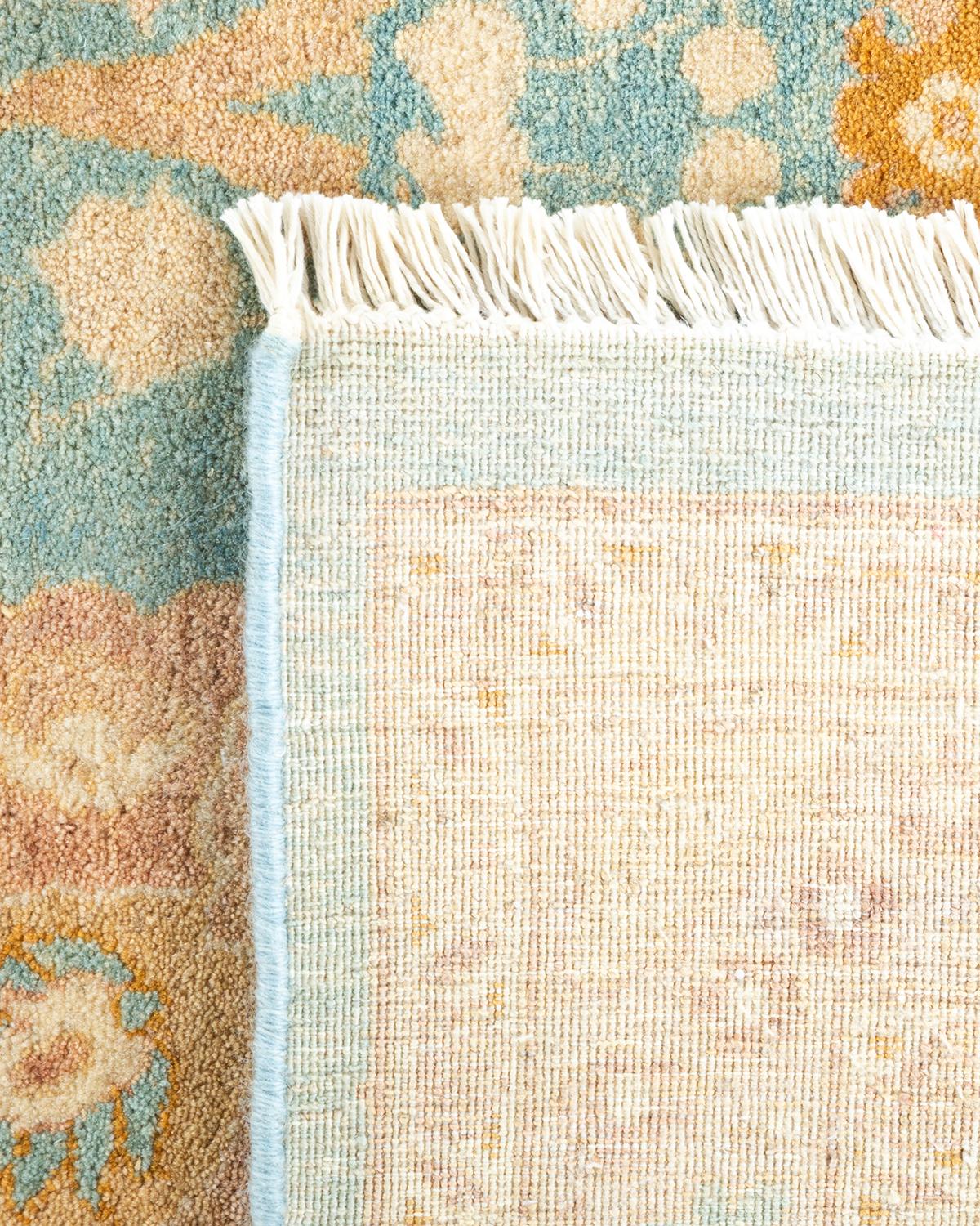 Contemporary One-of-a-kind Hand Knotted Wool Mogul Light Blue Area Rug For Sale