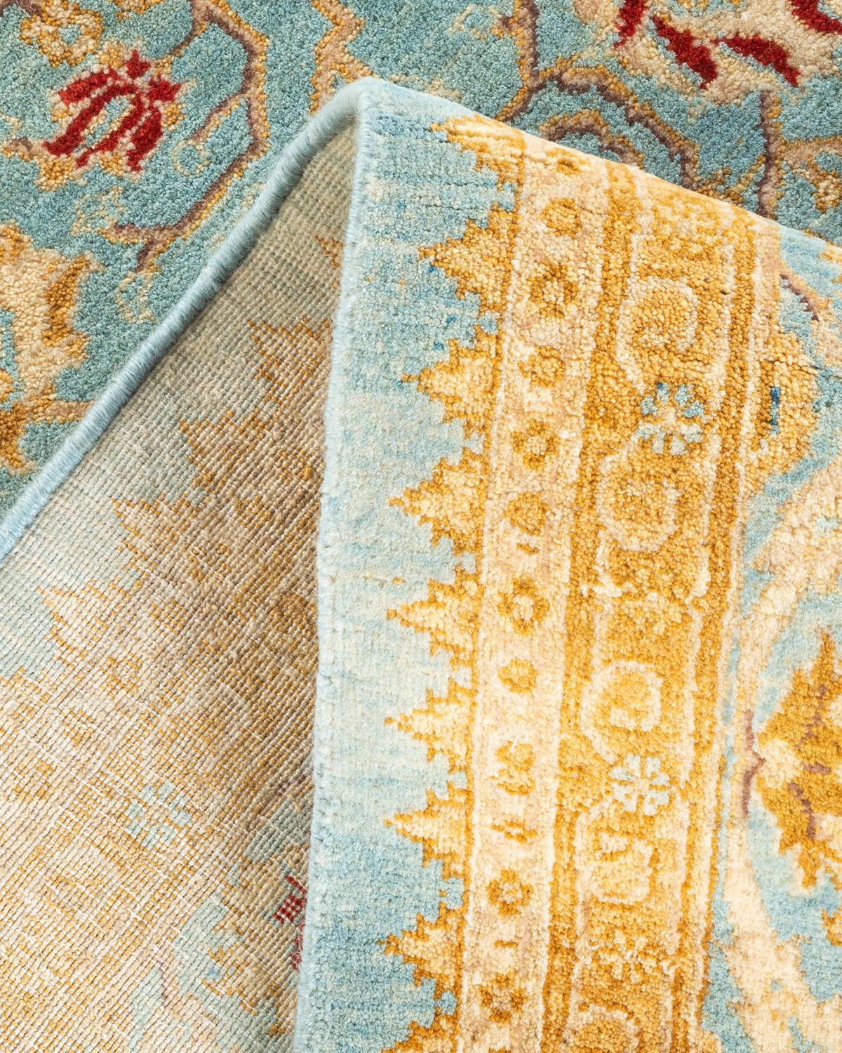 Handgeknüpfter, hellblauer Mogul-Teppich aus Wolle, Unikat im Angebot 1