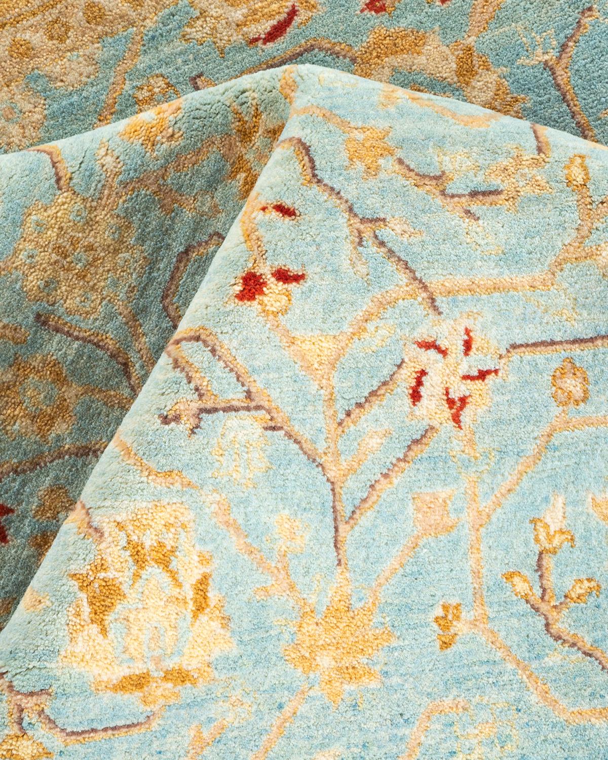 Handgeknüpfter, hellblauer Mogul-Teppich aus Wolle, Unikat im Angebot 2
