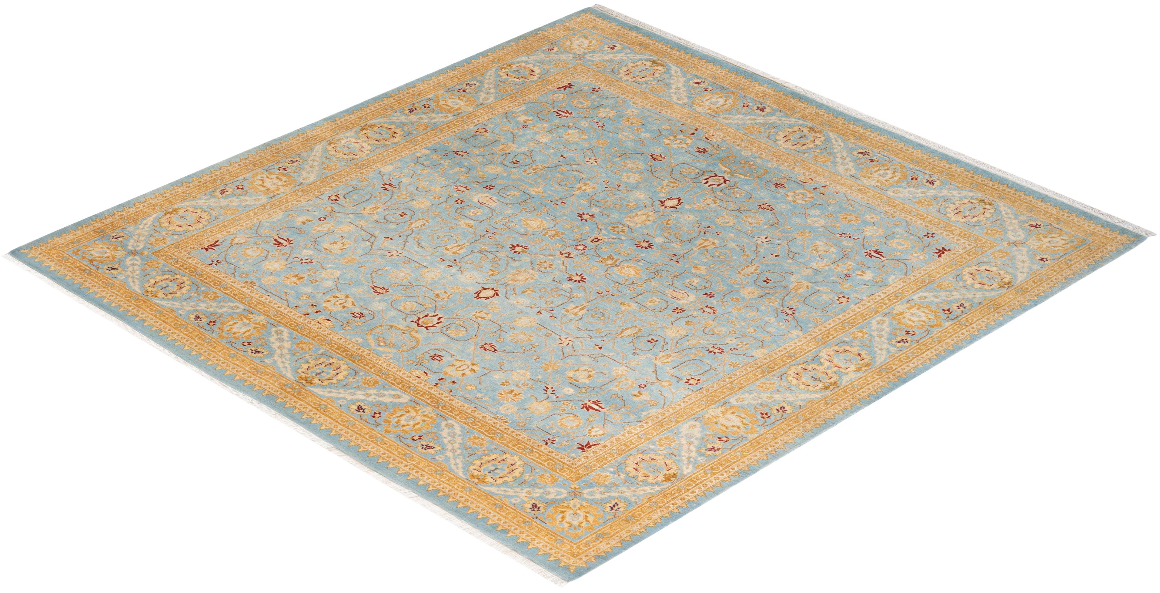 Handgeknüpfter, hellblauer Mogul-Teppich aus Wolle, Unikat im Angebot 3