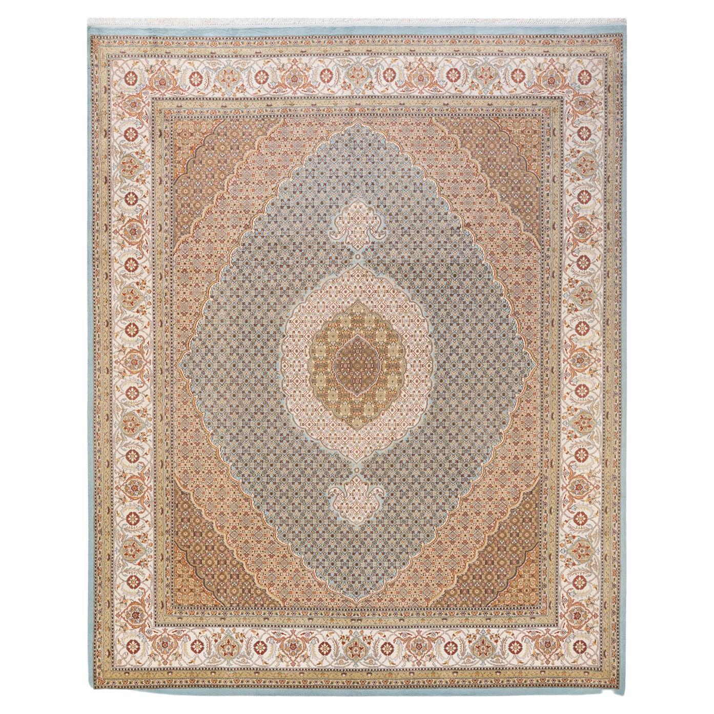 One-of-a-kind Hand Knotted Wool Mogul Light Blue Area Rug For Sale