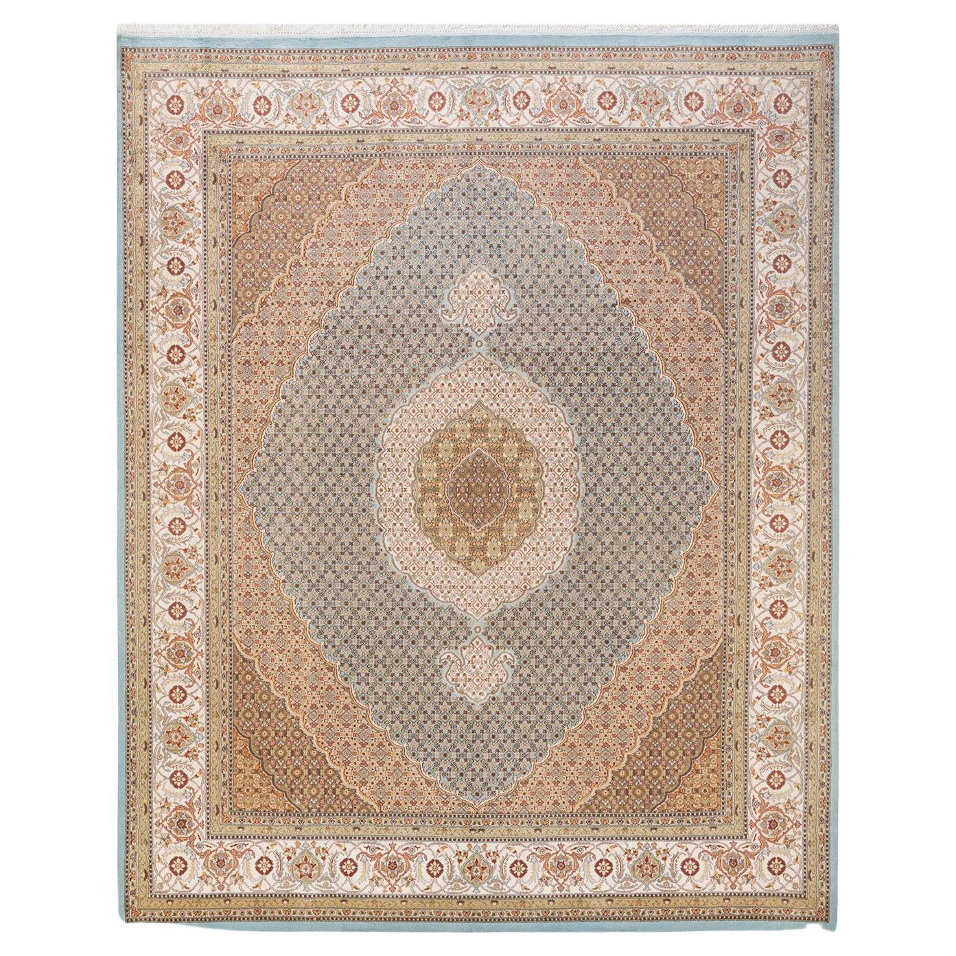 One-of-a-kind Hand Knotted Wool Mogul Light Blue Area Rug