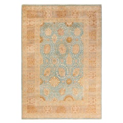 One-of-a-kind Hand Knotted Wool Mogul Light Blue Area Rug