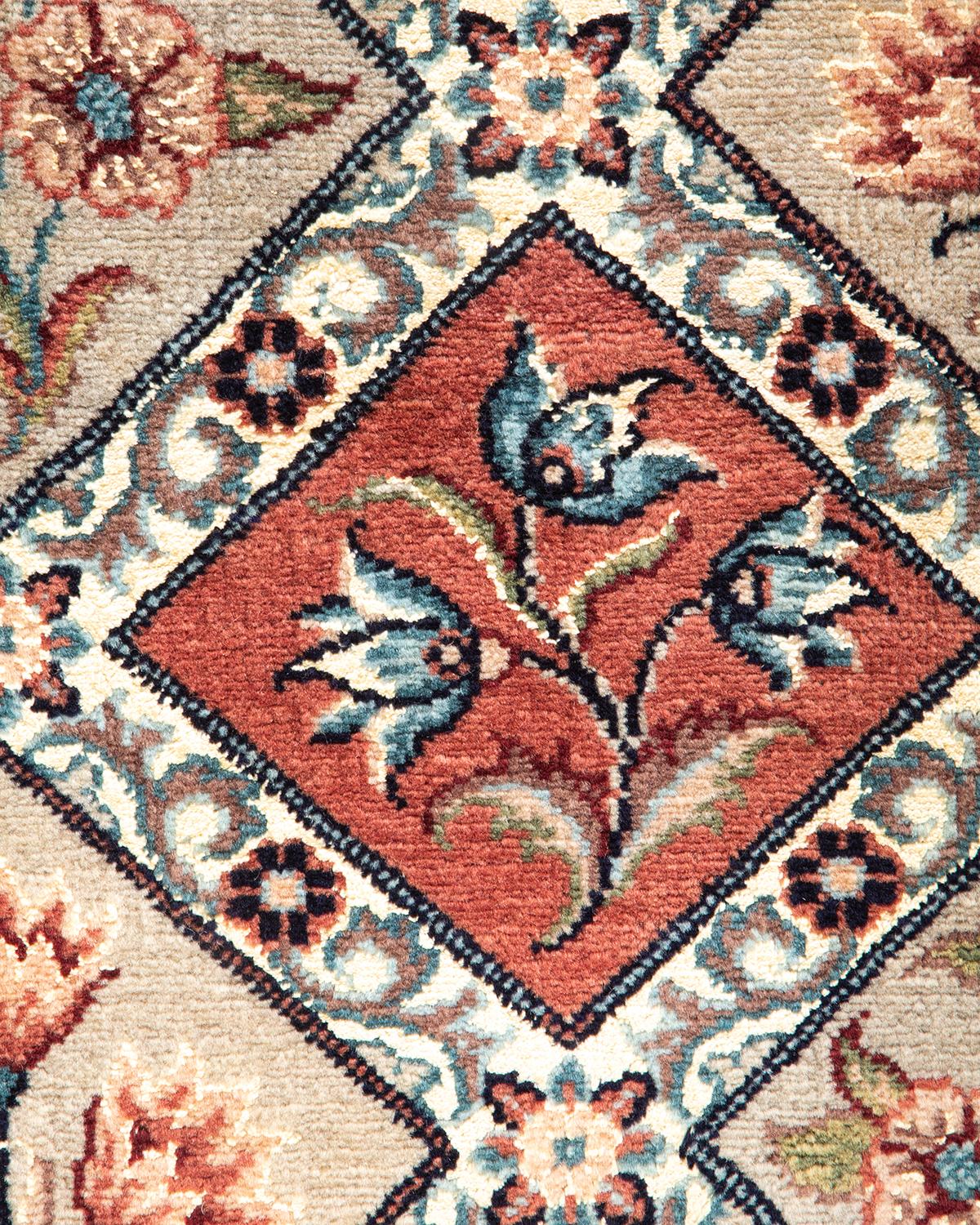 Handgeknüpfter, hellgrauer Mogul-Teppich aus Wolle, Unikat (Pakistanisch) im Angebot