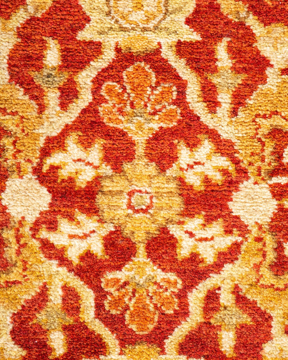 Pakistani One-of-a-kind Hand Knotted Wool Mogul Orange Area Rug For Sale