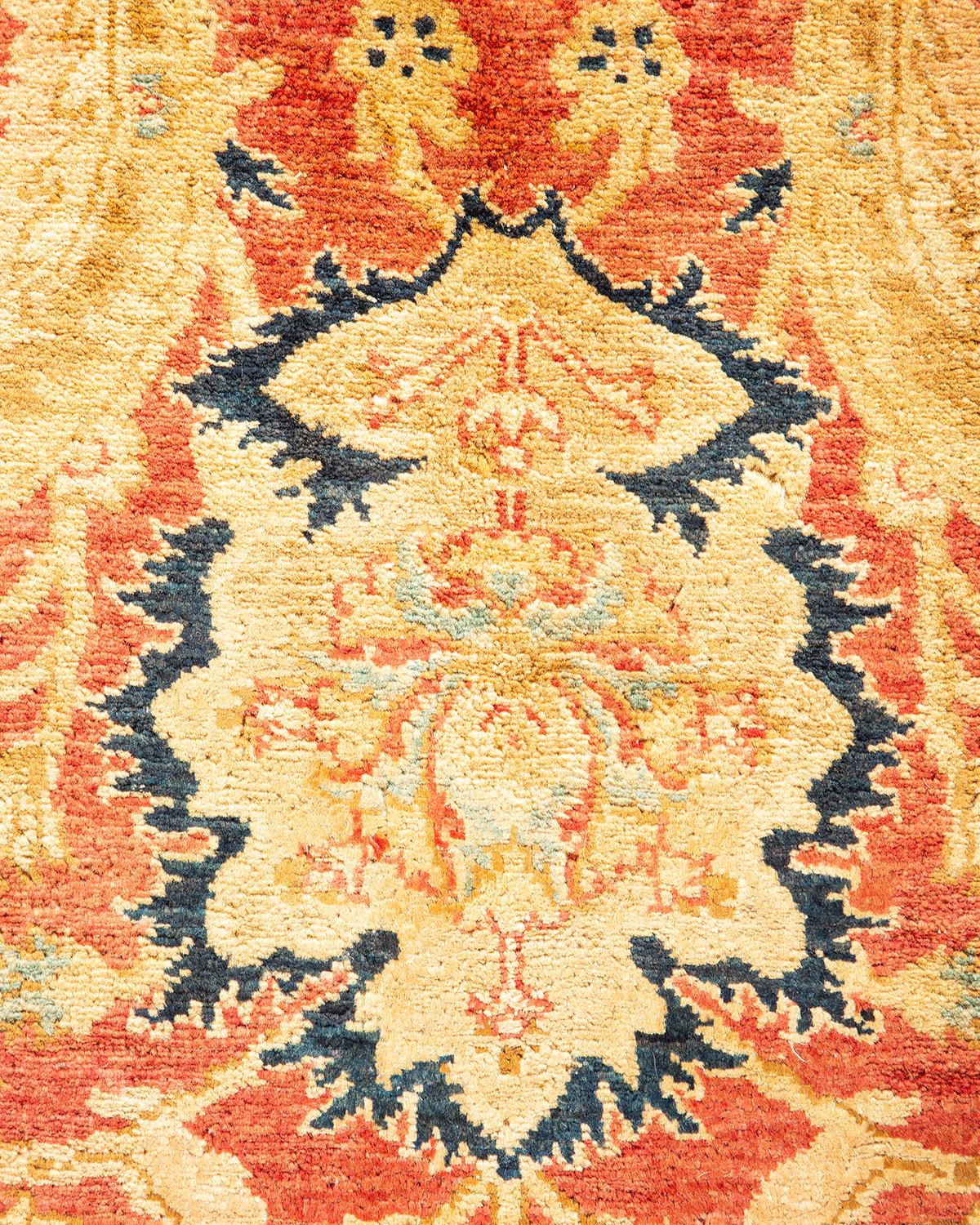 Pakistanais Tapis Mogul orange en laine noué à la main, unique en son genre en vente