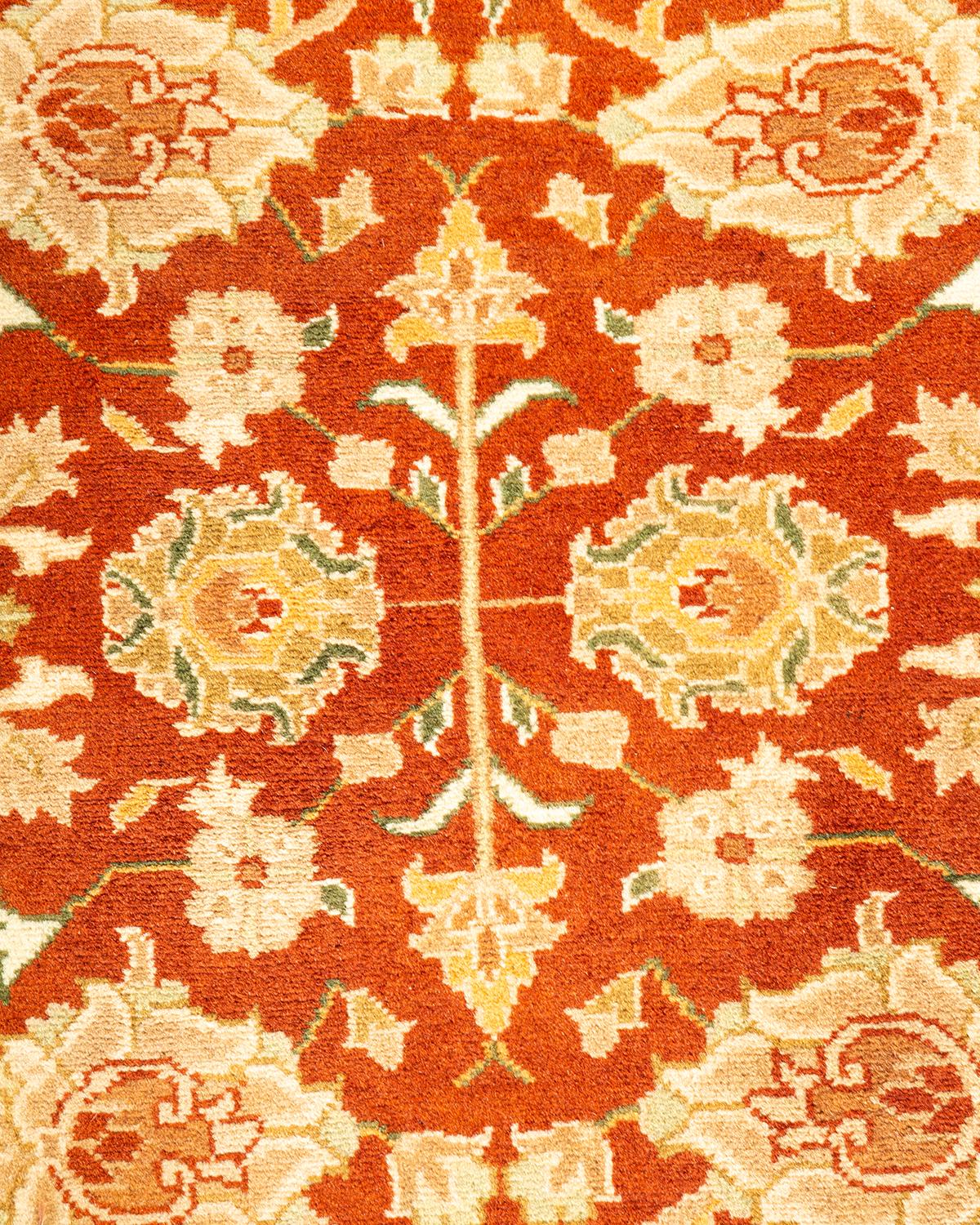 Pakistani One-of-a-kind Hand Knotted Wool Mogul Orange Area Rug For Sale