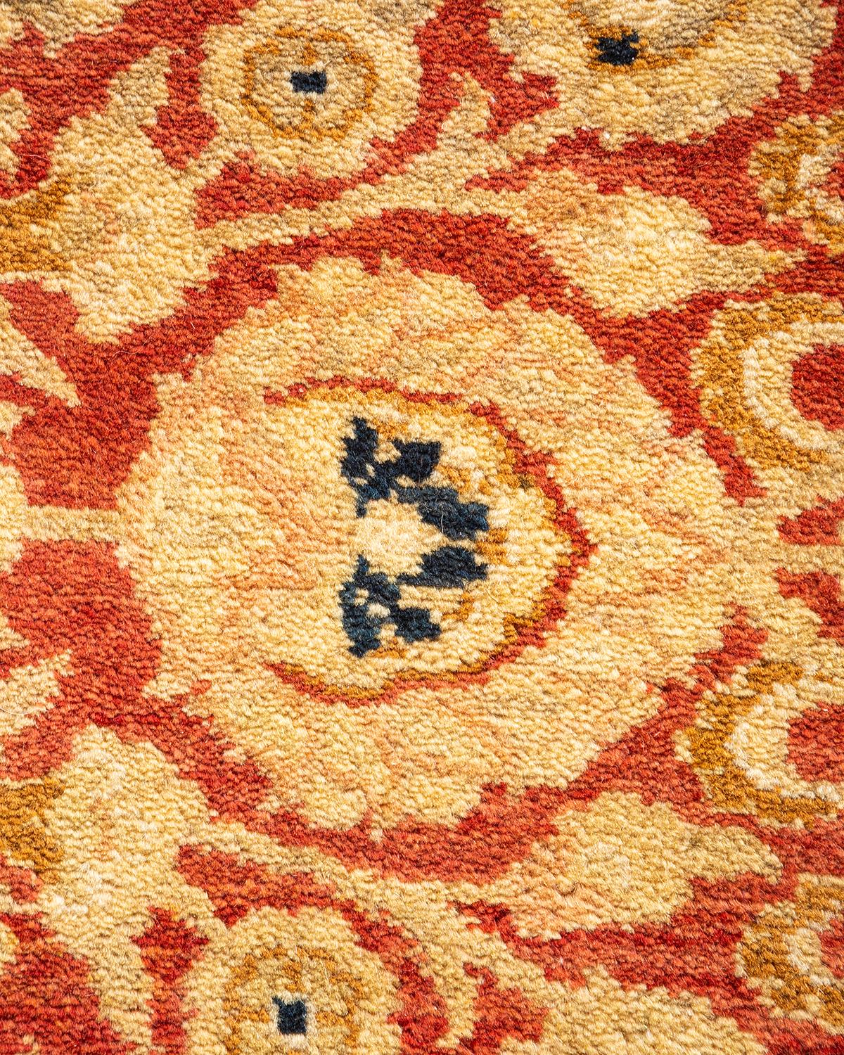 Pakistani One-of-a-kind Hand Knotted Wool Mogul Orange Area Rug For Sale