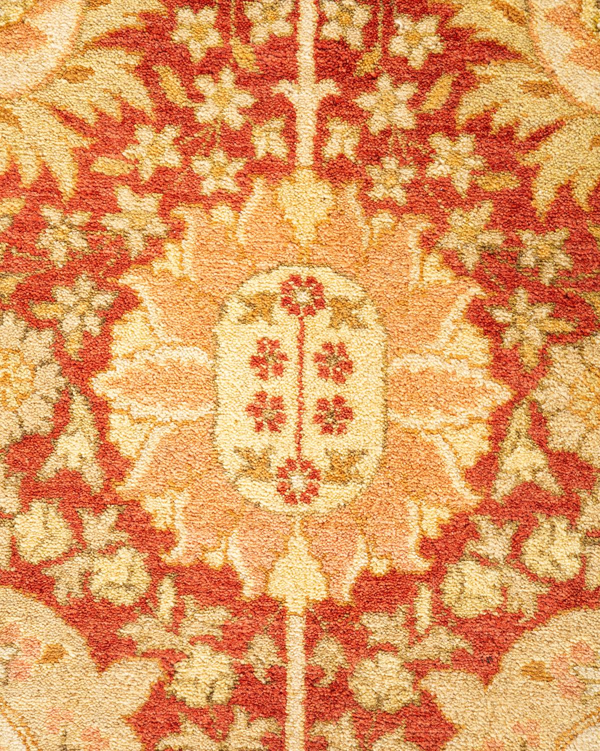 Pakistani One-of-a-kind Hand Knotted Wool Mogul Orange Area Rug For Sale