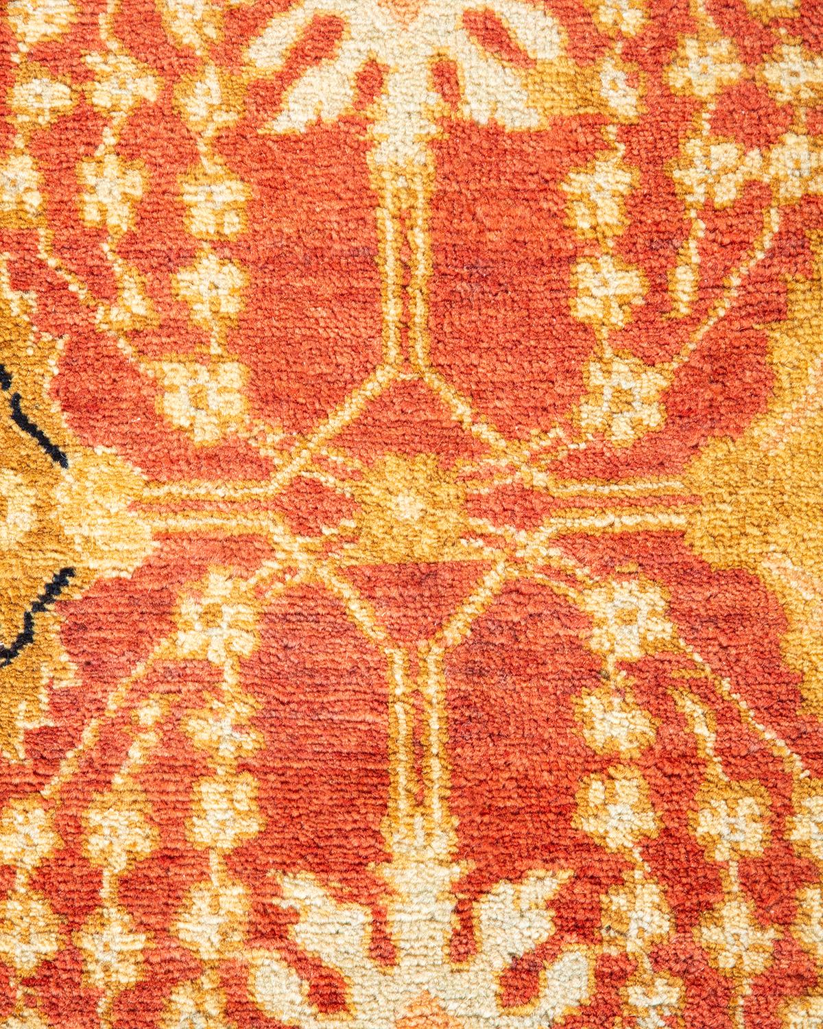 Alfombra de lana anudada a mano única Mogul Naranja Pakistaní en venta