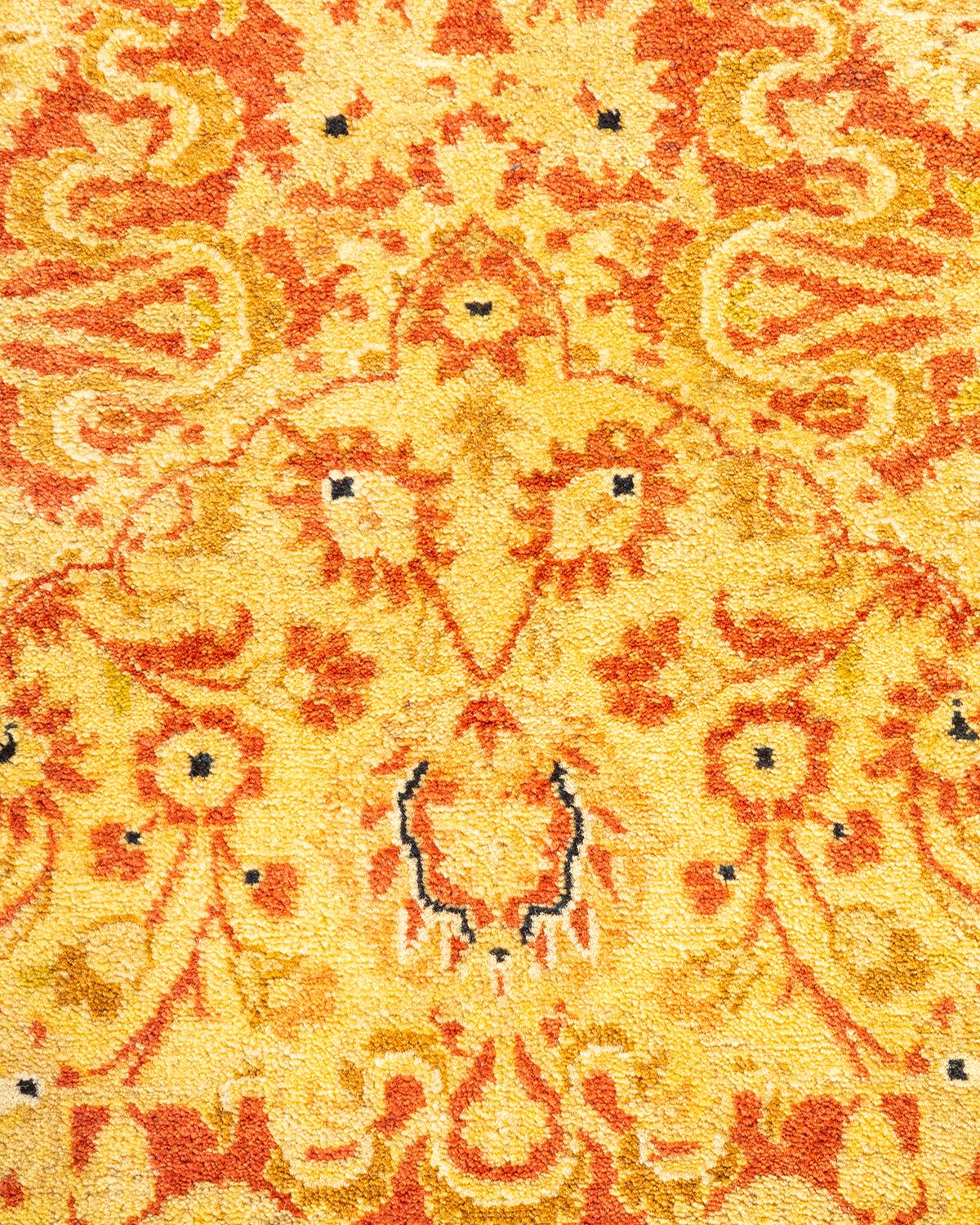 Handgeknüpfter, orangefarbener Mogul-Teppich aus Wolle, Unikat (Pakistanisch) im Angebot