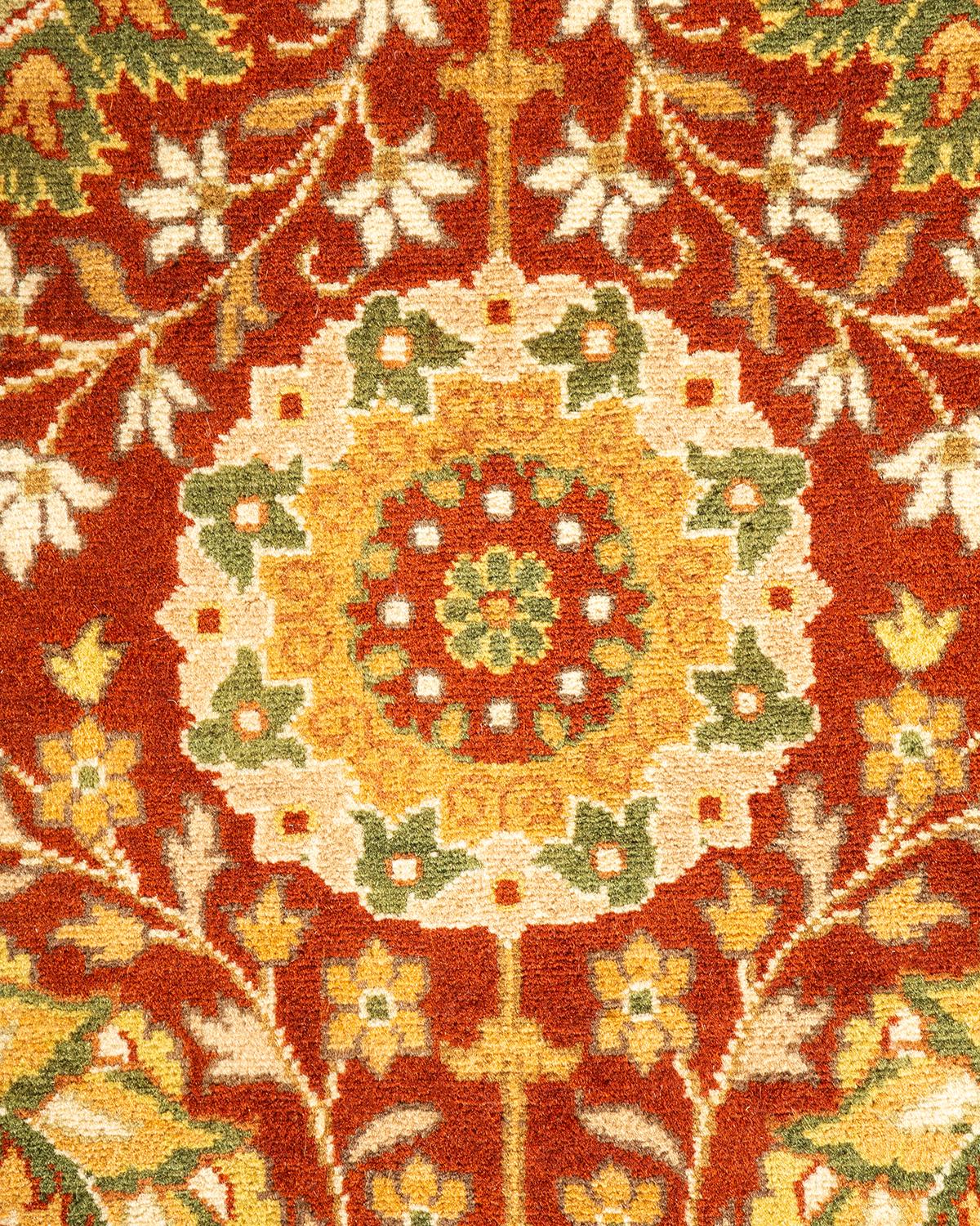 Pakistani One-of-a-kind Hand Knotted Wool Mogul Orange Area Rug For Sale
