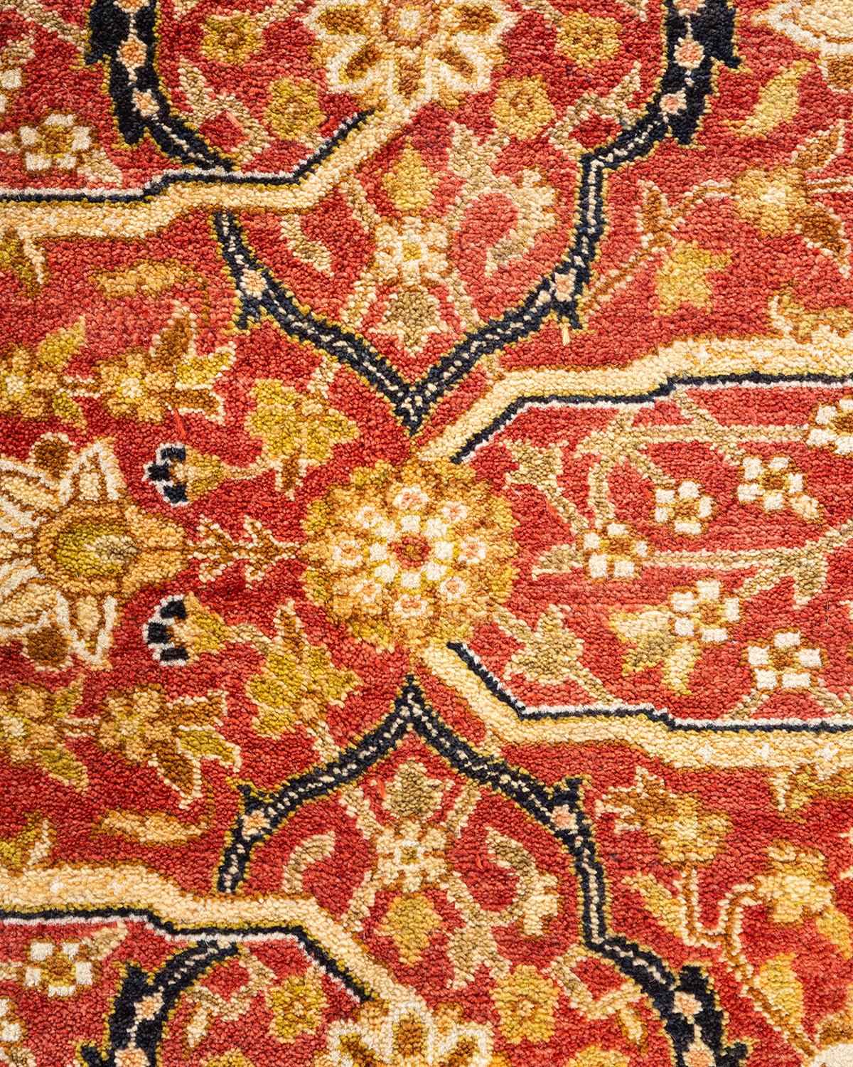 Pakistani One-of-a-kind Hand Knotted Wool Mogul Orange Area Rug For Sale