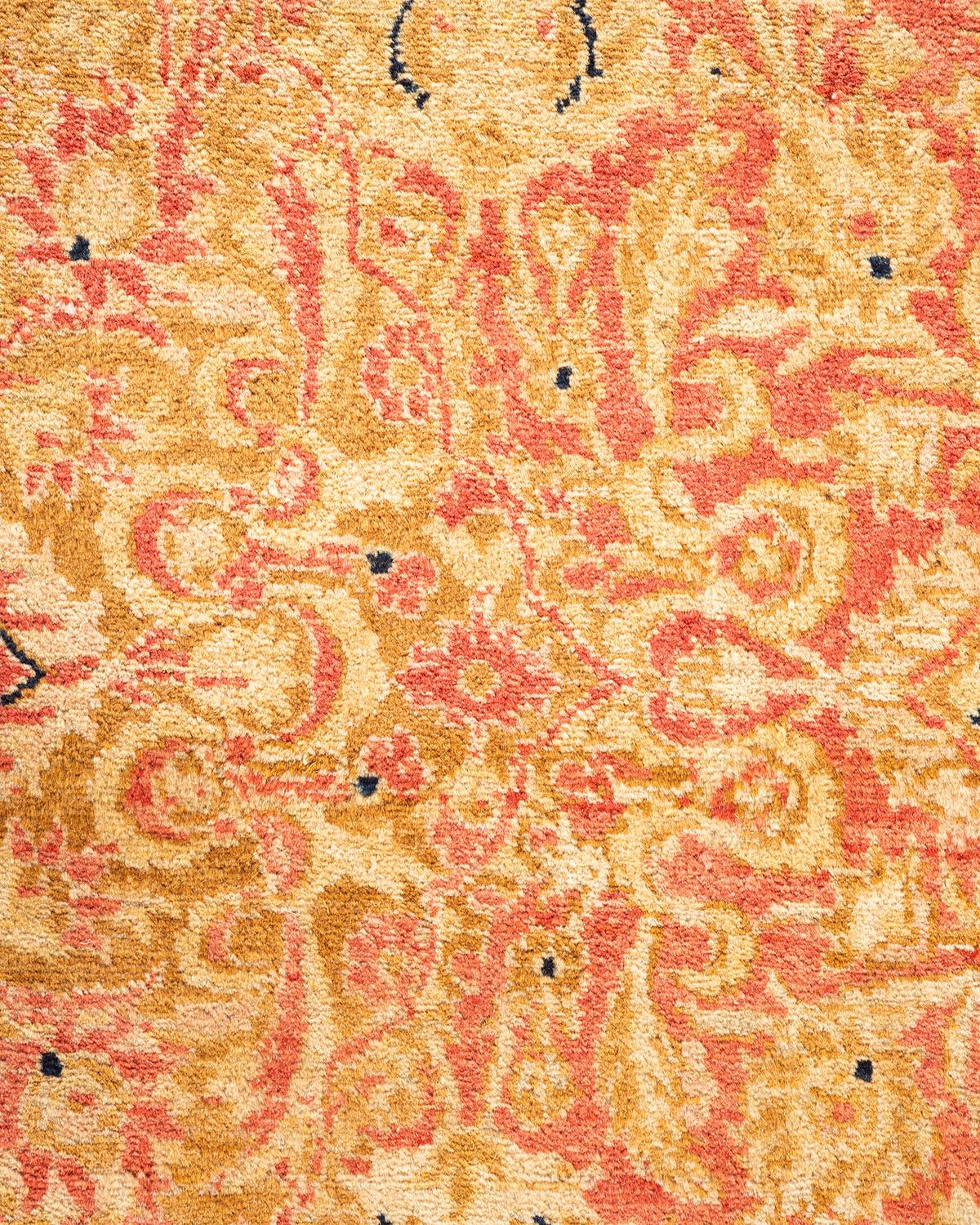 Pakistani One-of-a-kind Hand Knotted Wool Mogul Orange Area Rug For Sale