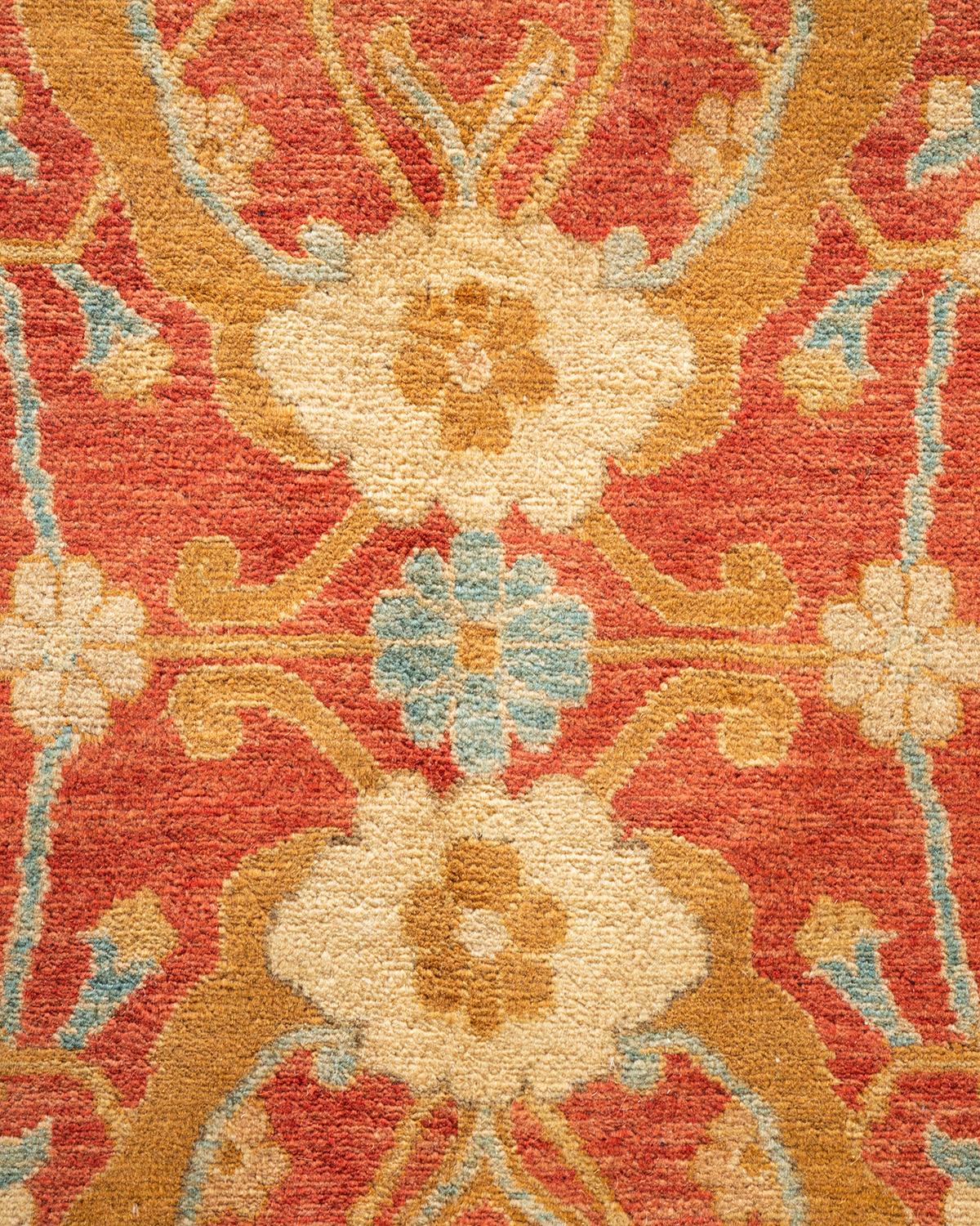 Alfombra de lana anudada a mano única Mogul Naranja Pakistaní en venta