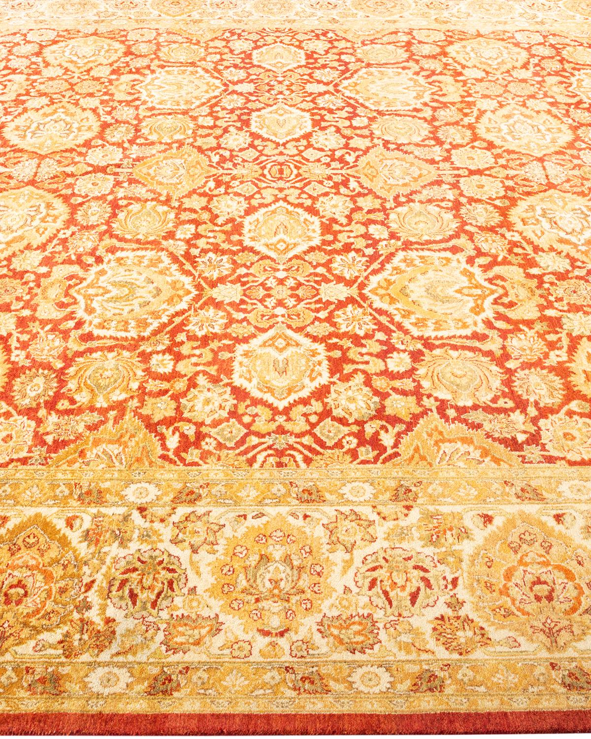 One-of-a-kind Hand Knotted Wool Mogul Orange Area Rug In New Condition For Sale In Norwalk, CT