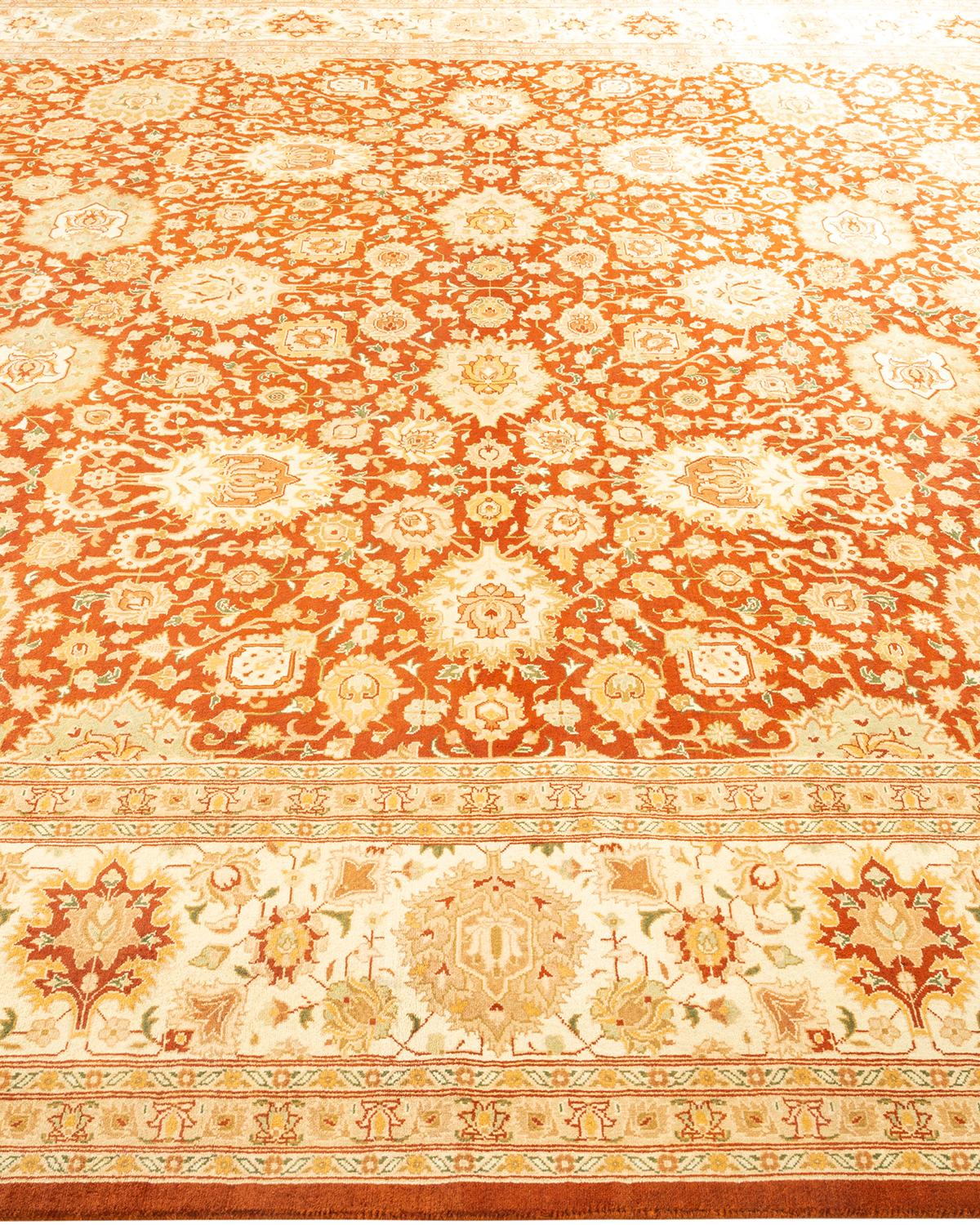One-of-a-kind Hand Knotted Wool Mogul Orange Area Rug In New Condition For Sale In Norwalk, CT