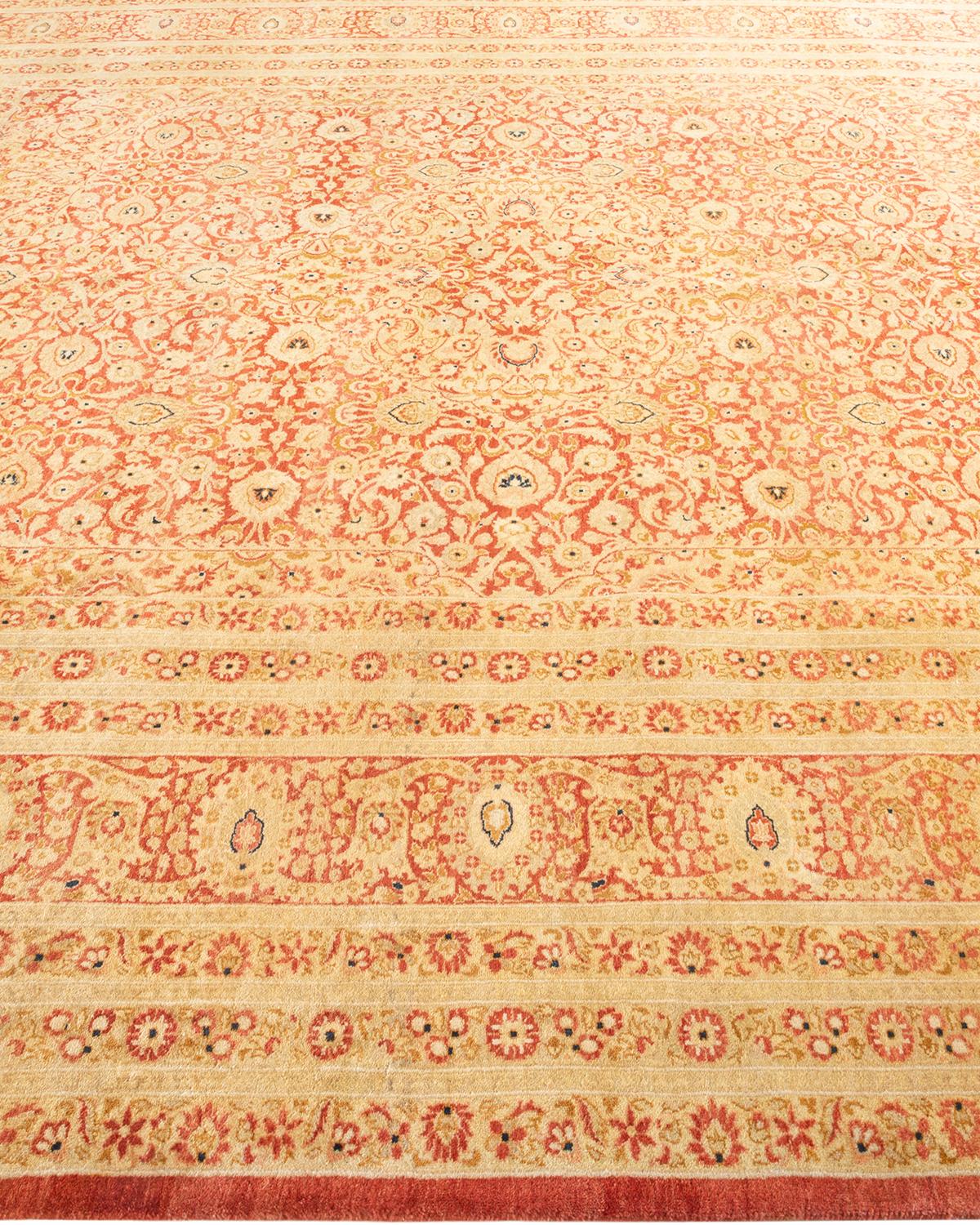 One-of-a-kind Hand Knotted Wool Mogul Orange Area Rug In New Condition For Sale In Norwalk, CT