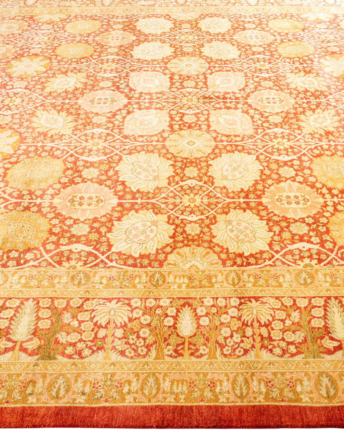 One-of-a-kind Hand Knotted Wool Mogul Orange Area Rug In New Condition For Sale In Norwalk, CT