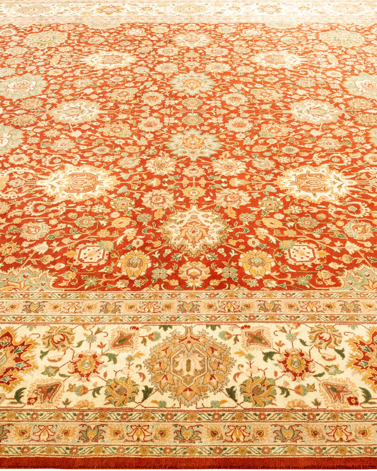One-of-a-kind Hand Knotted Wool Mogul Orange Area Rug In New Condition For Sale In Norwalk, CT