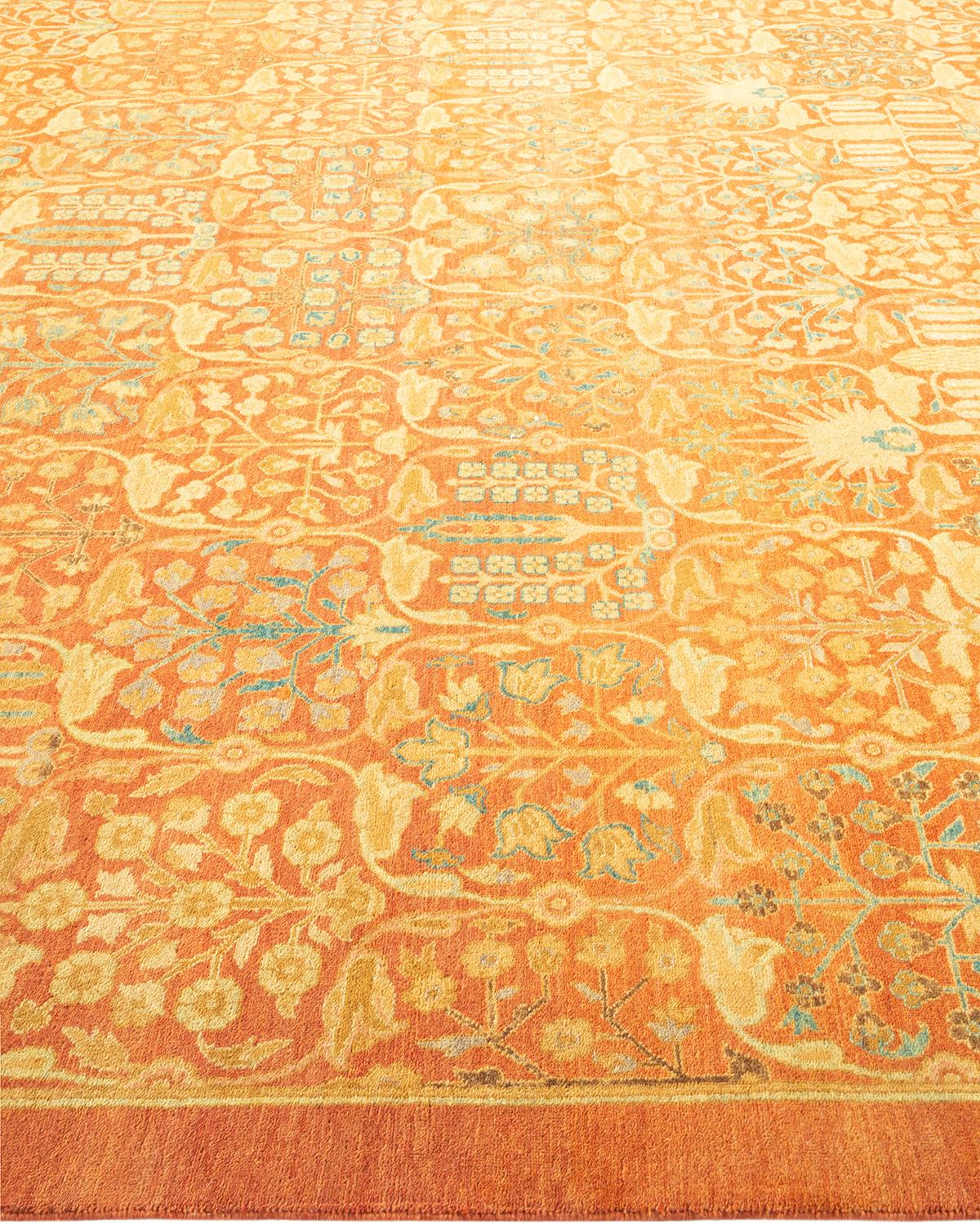 One-of-a-kind Hand Knotted Wool Mogul Orange Area Rug In New Condition For Sale In Norwalk, CT