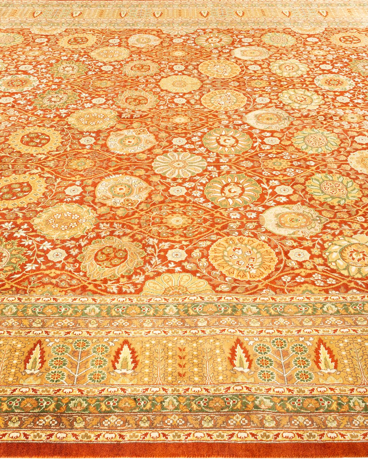One-of-a-kind Hand Knotted Wool Mogul Orange Area Rug In New Condition For Sale In Norwalk, CT